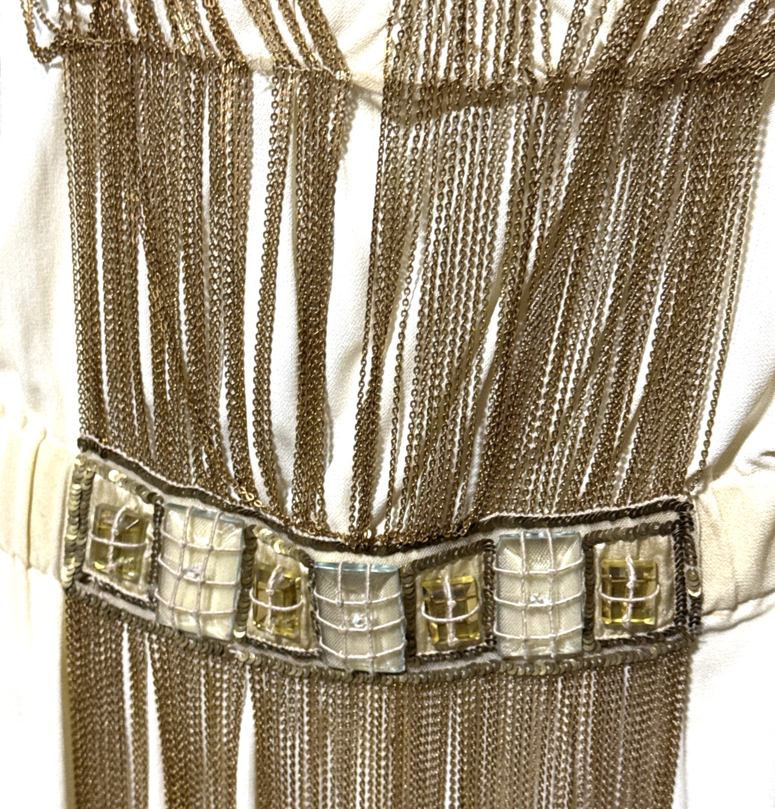 Alberta Ferretti 2008 Runway Gold Grecian Chain Embroidered Dress US 8 10 IT 46
