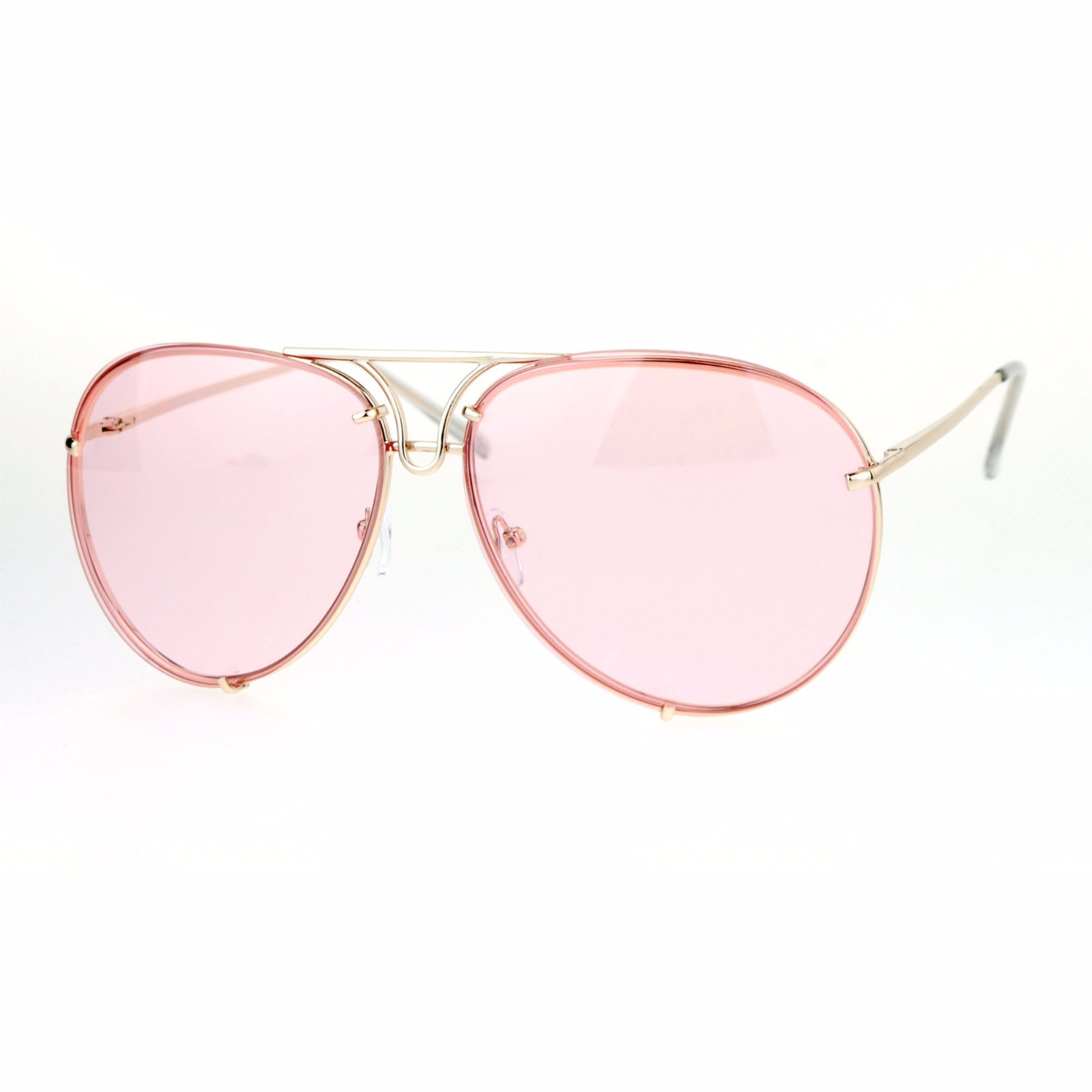 Oversized Round Pilot Sunglasses Metal Rims Behind Color Lens Spring Hinge