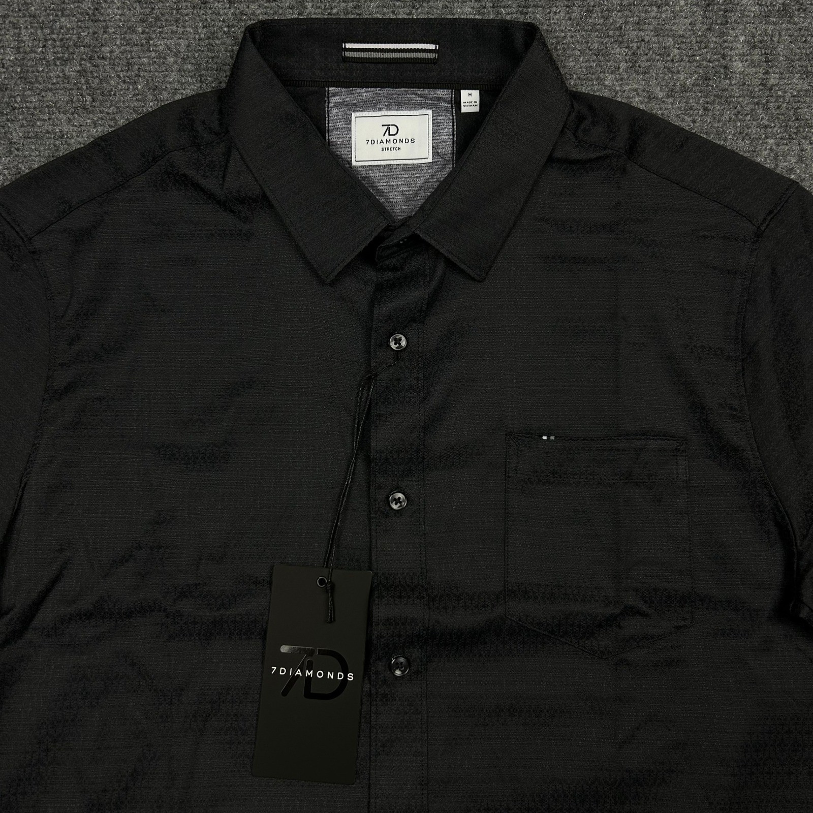 7Diamonds Pretzel Logic Button Shirt Mens M Black Stretch Jacquard Performance