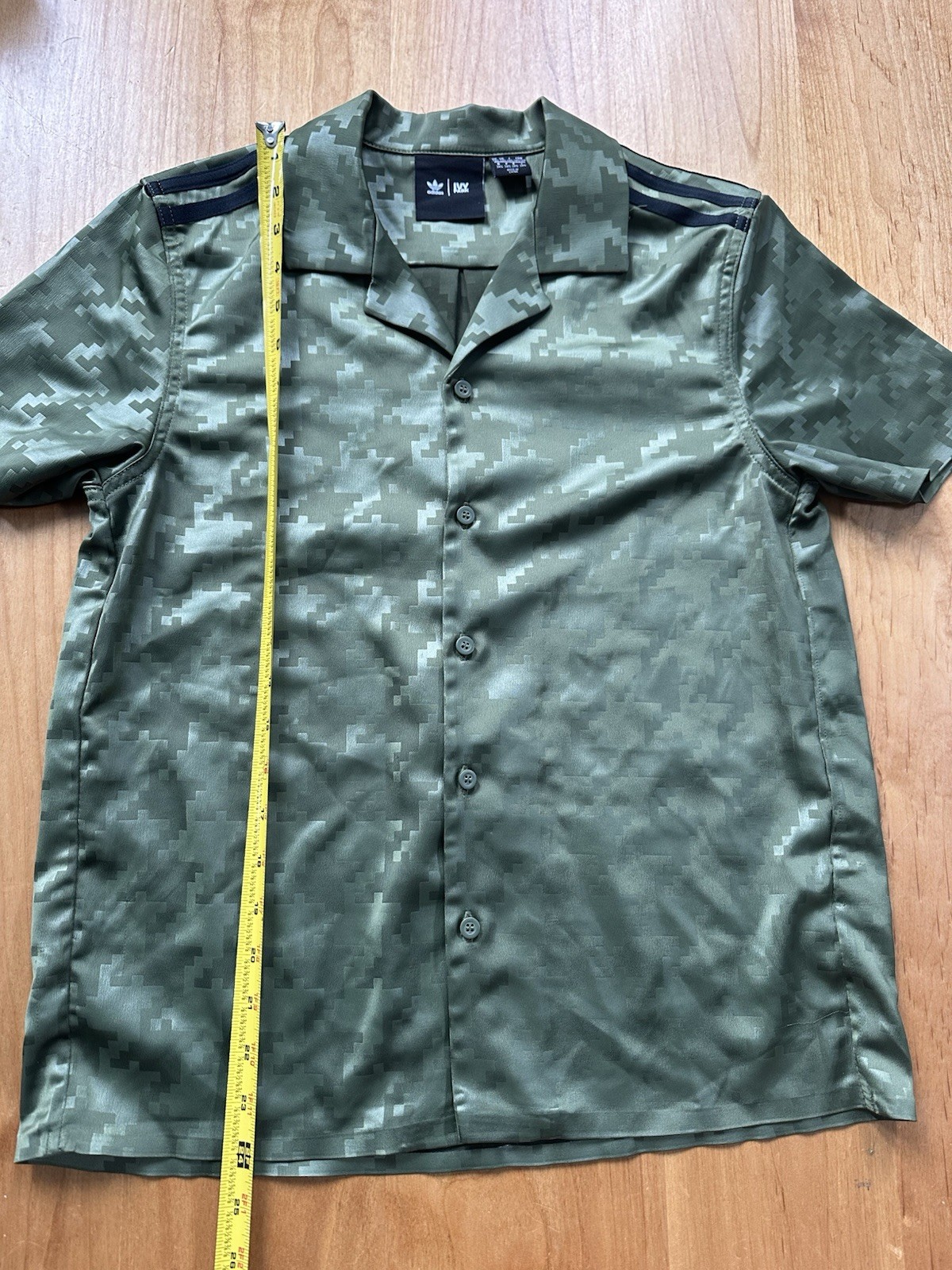 Adidas Ivy Park Shirt Mens 3XS Green Geometric Short Sleeve Button Up