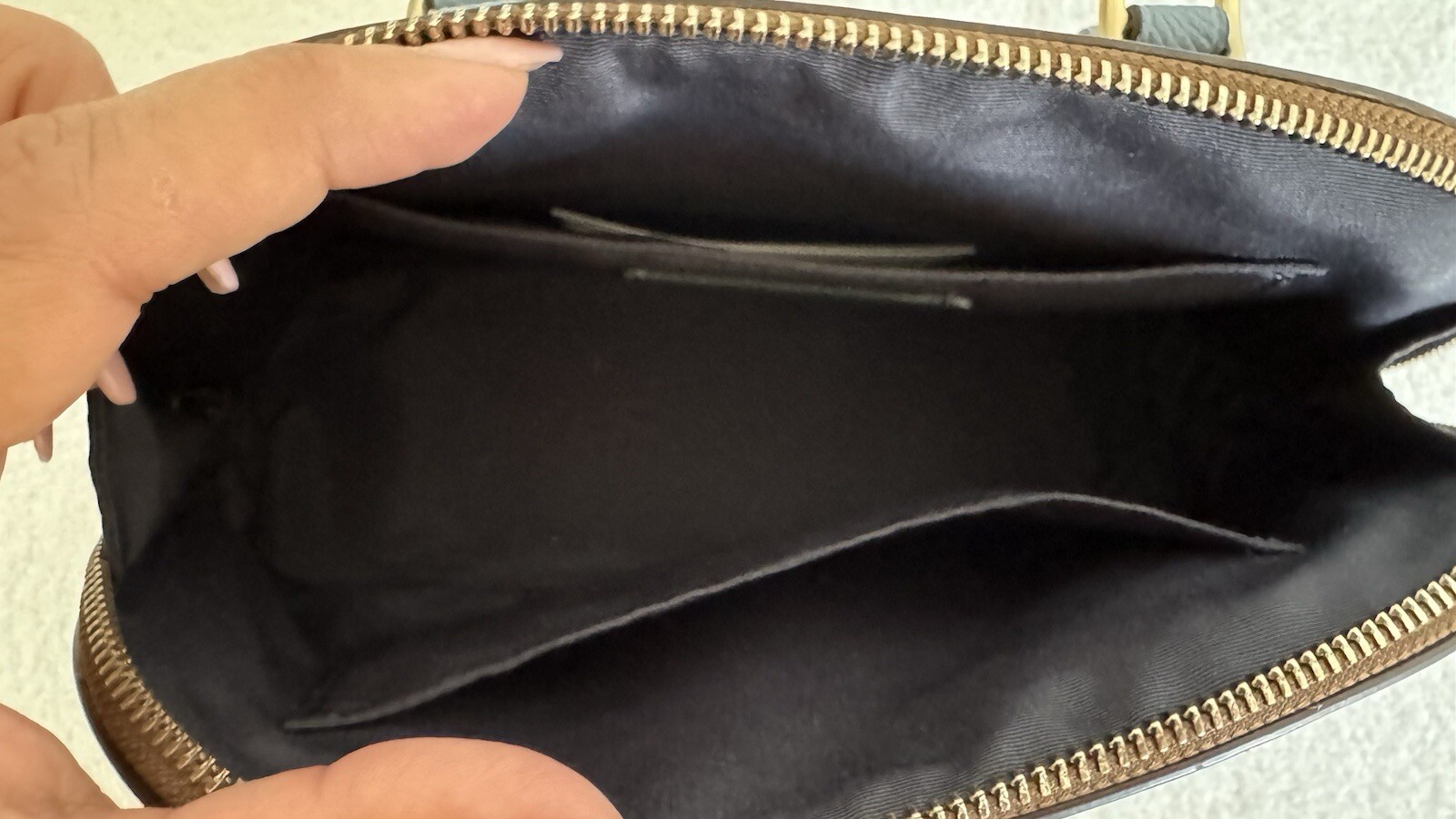 COACH Mini Sierra Satchel Logo Khaki /Midnight Pool / Brown Leather Bag $295 NEW