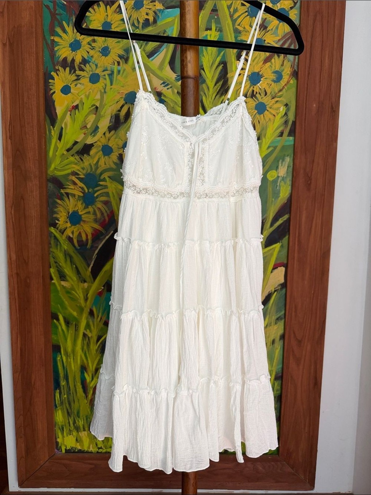 Altar’d State White Tiered Cami Spaghetti Strap Mini Sun Dress Bohemian
