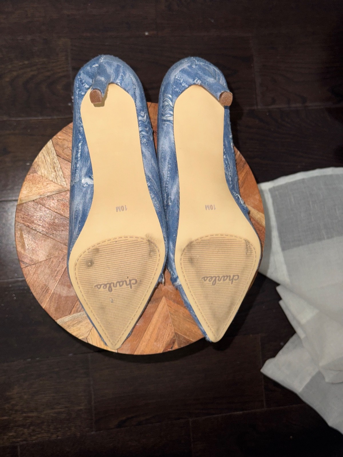 Distressed denim women shoes size 10 heels