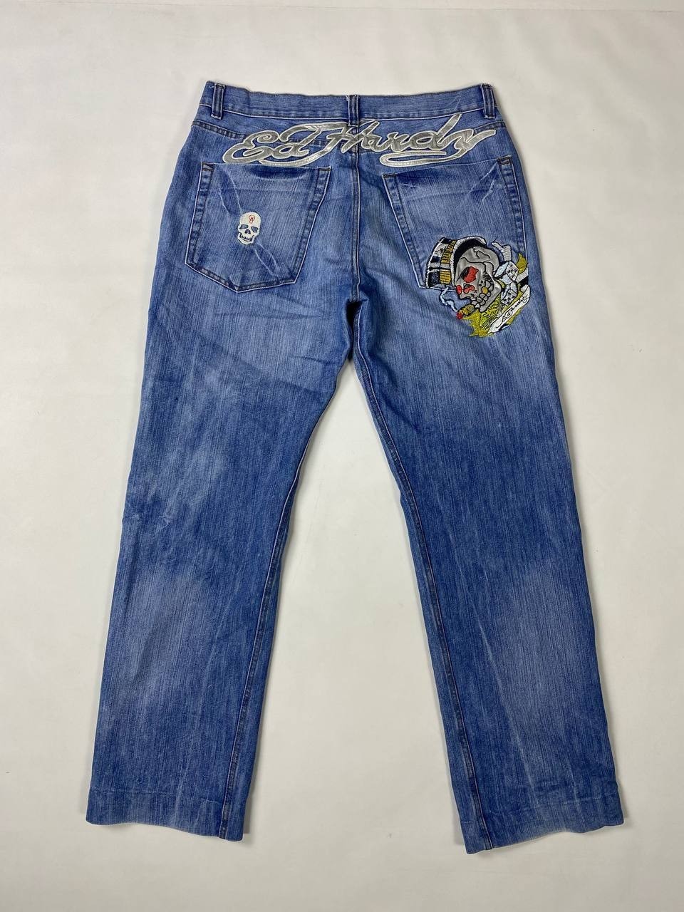 ED HARDY Denim Blue Embroidered Regular Straight Jeans Size 36