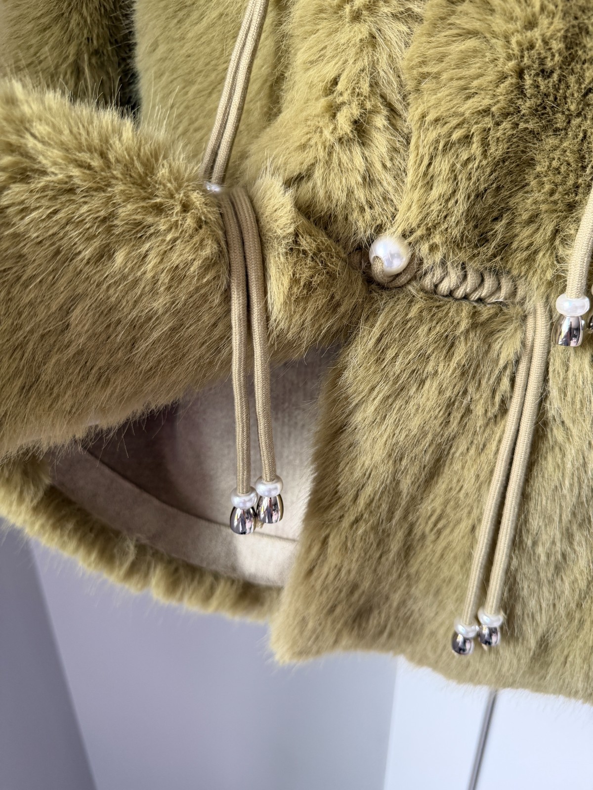 Women’s Olive Green Faux Fur Jacket Toggle Closure Long Winter Warm Coat
