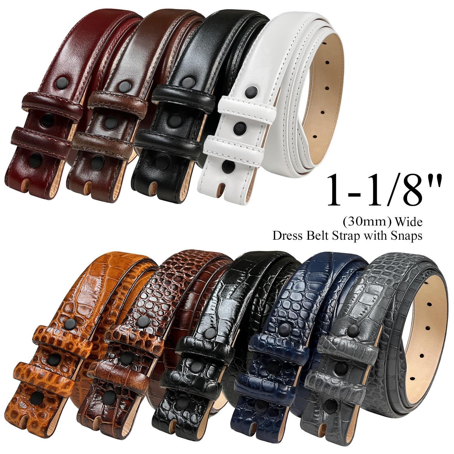 Italian Calfskin Genuine Leather Dress Belt Strap with Snaps 1-1/8″(30mm) Wide