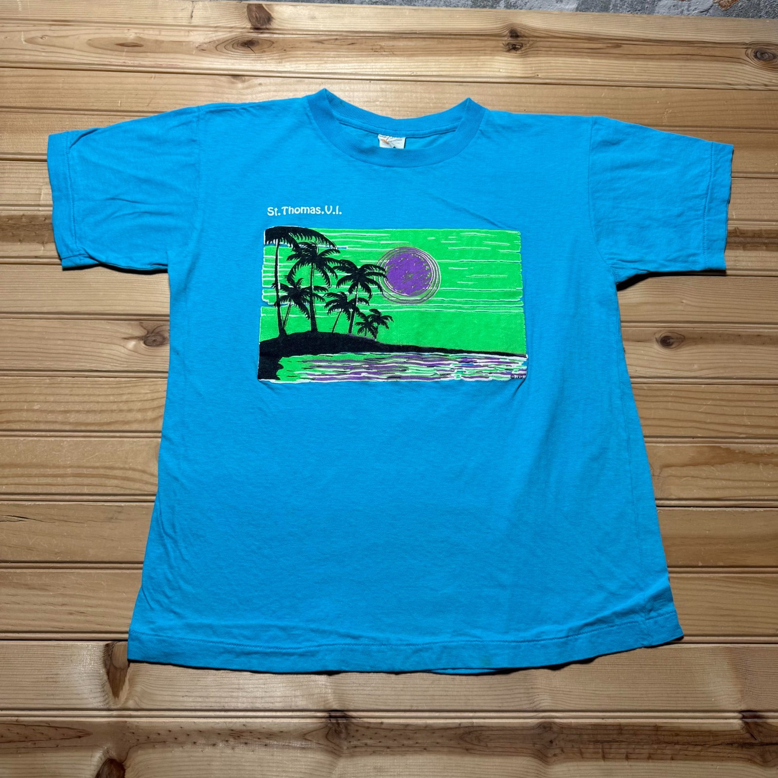 Vintage 90s St Thomas VI Beach Surf Tropical Graphic Souvenir T-Shirt – Large
