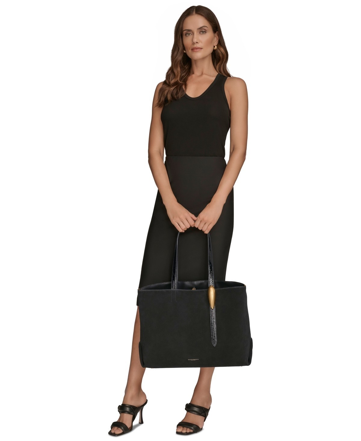 Donna Karan N Y Women’s Georgette Extra Large Suede Shoulder Tote Bag Black Gold