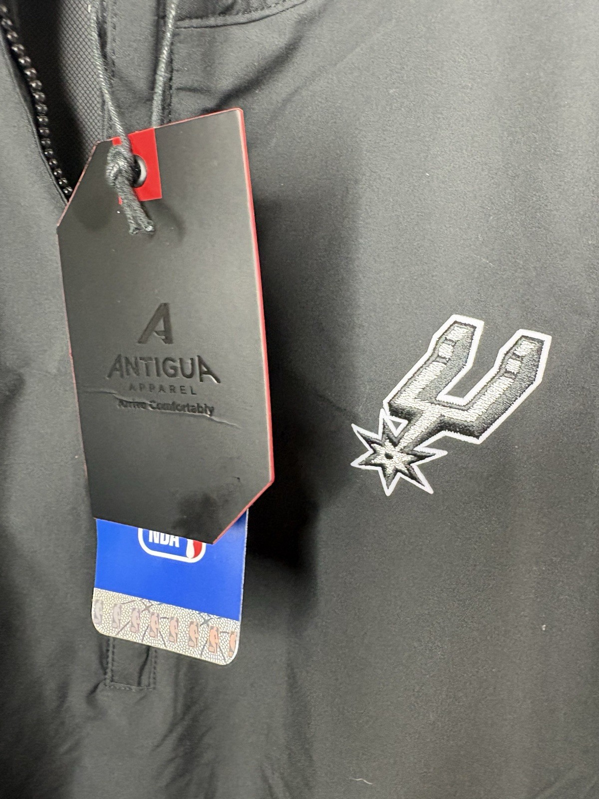 NWT* Antigua San Antonio Spurs NBA Black 1/4 Zip SS Windbreaker Jacket Mens L