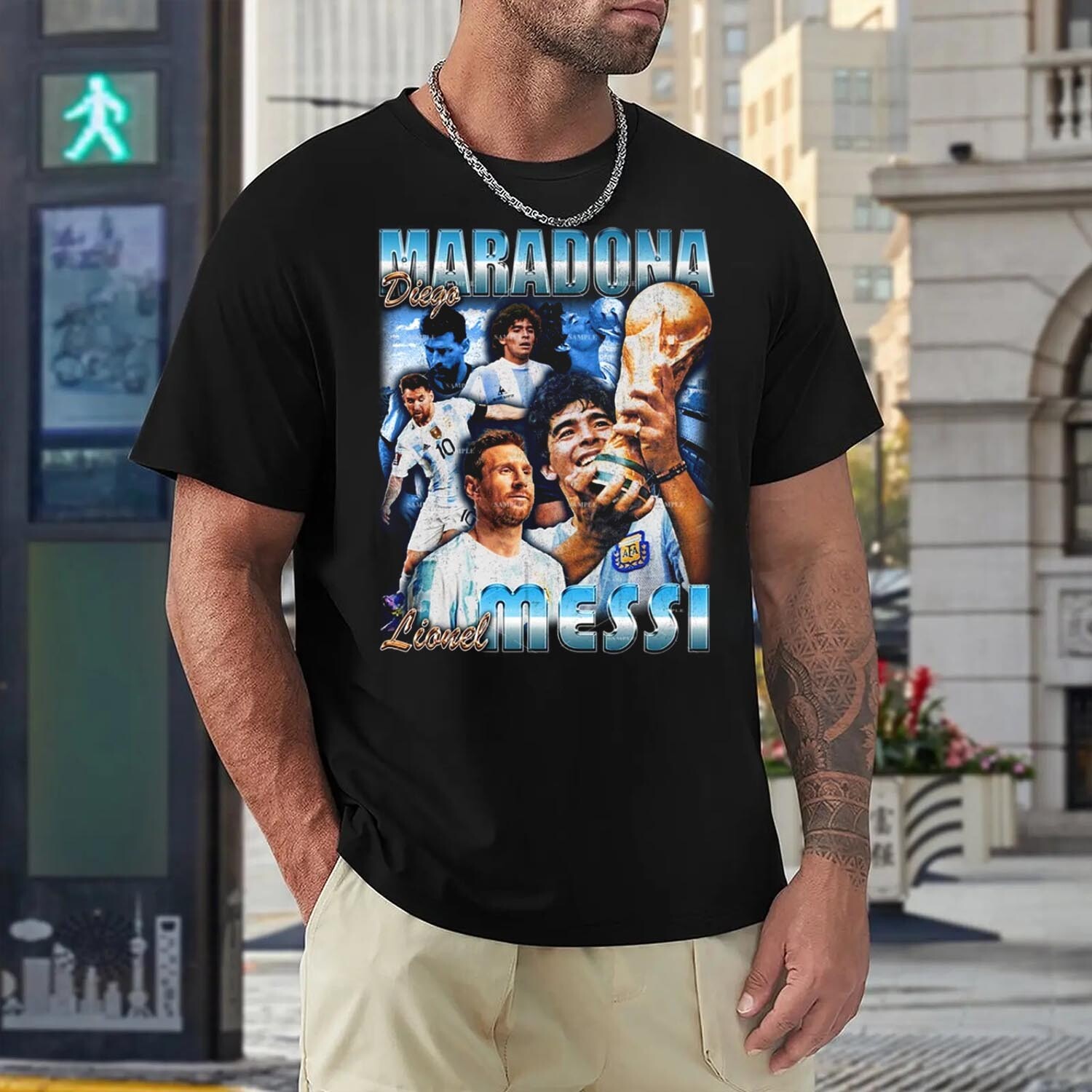 Original Messi & Maradona Bootleg Style Tee Shirt Argentina World Cup