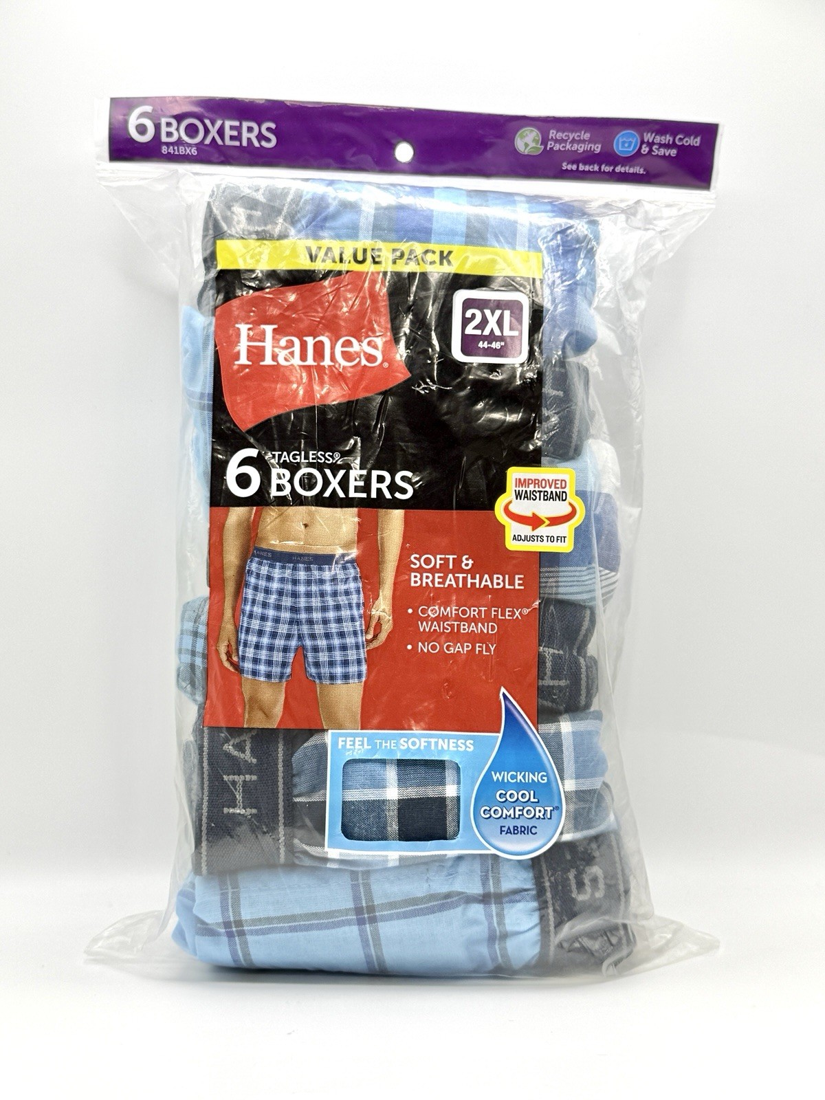 Hanes Men’s Tagless Boxers Exposed Waistband Multi-Pack Assorted Colors 2XL