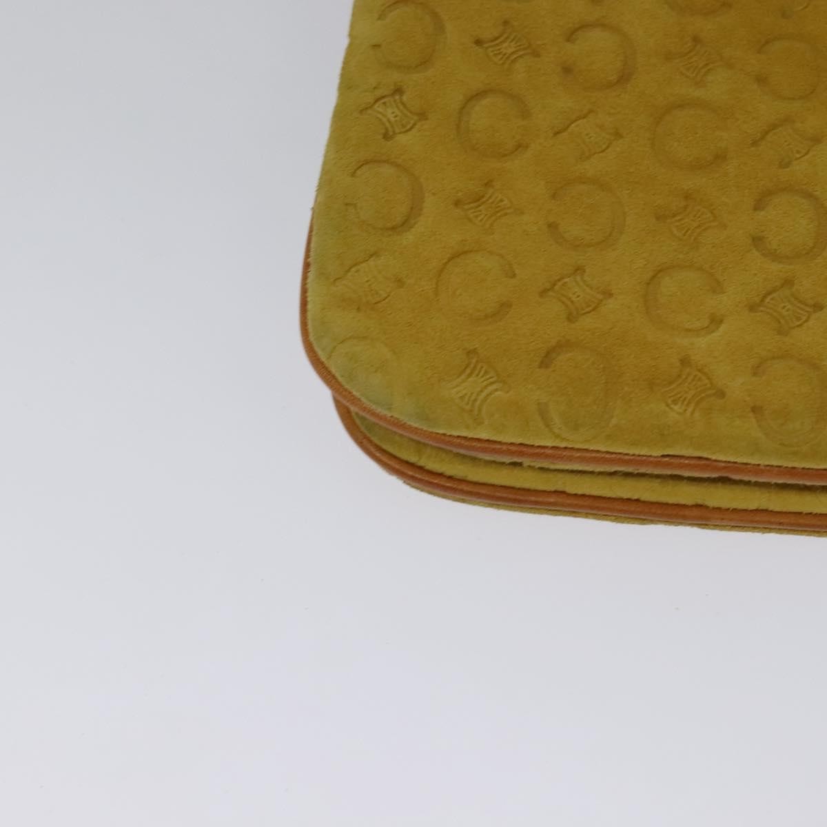 CELINE C Macadam Canvas Shoulder Bag Suede Yellow Gold Auth BA1861