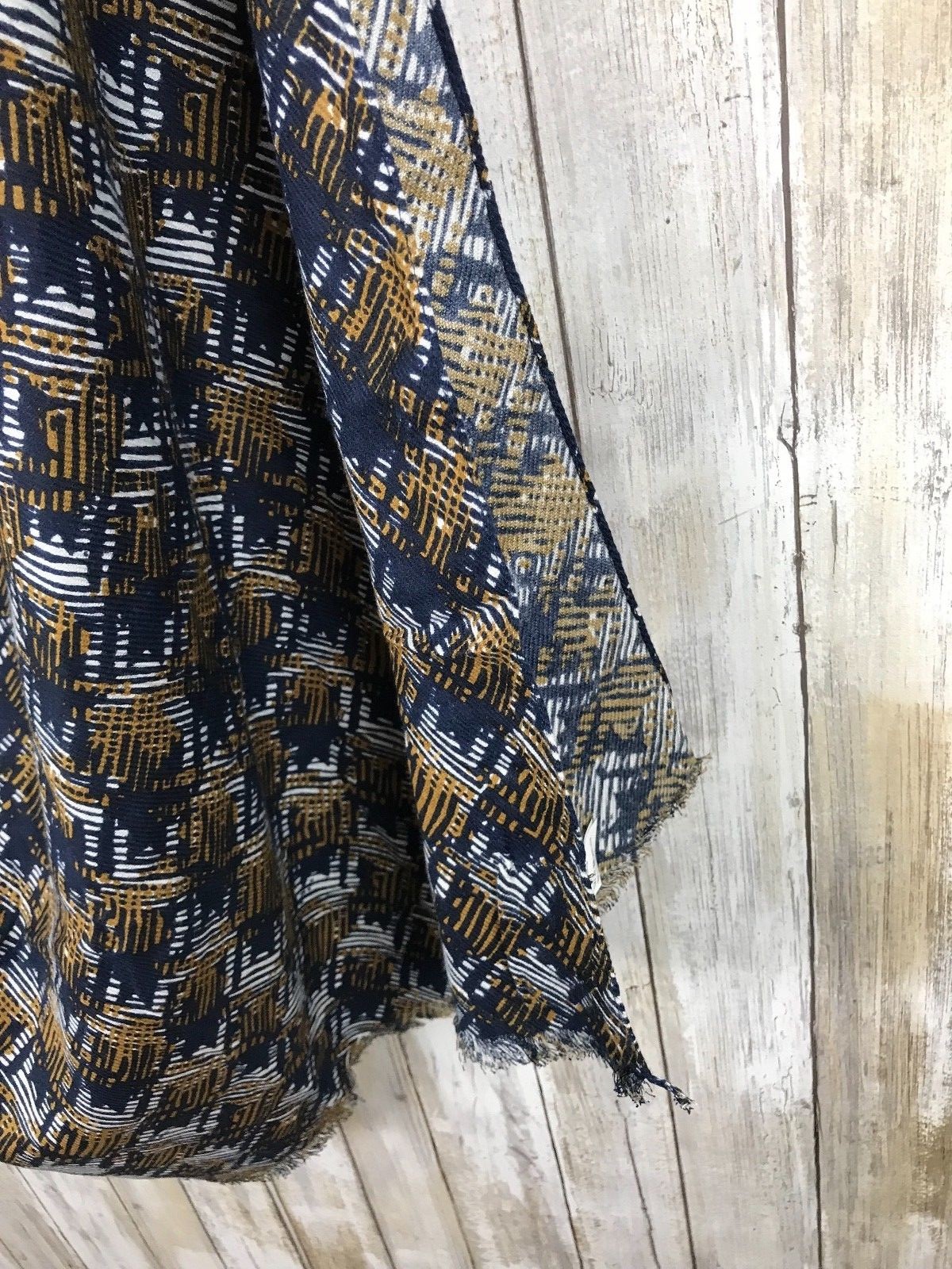 Koan Navy Blue Tan Brown Print Scarf Large Wrap 41×71 NEW