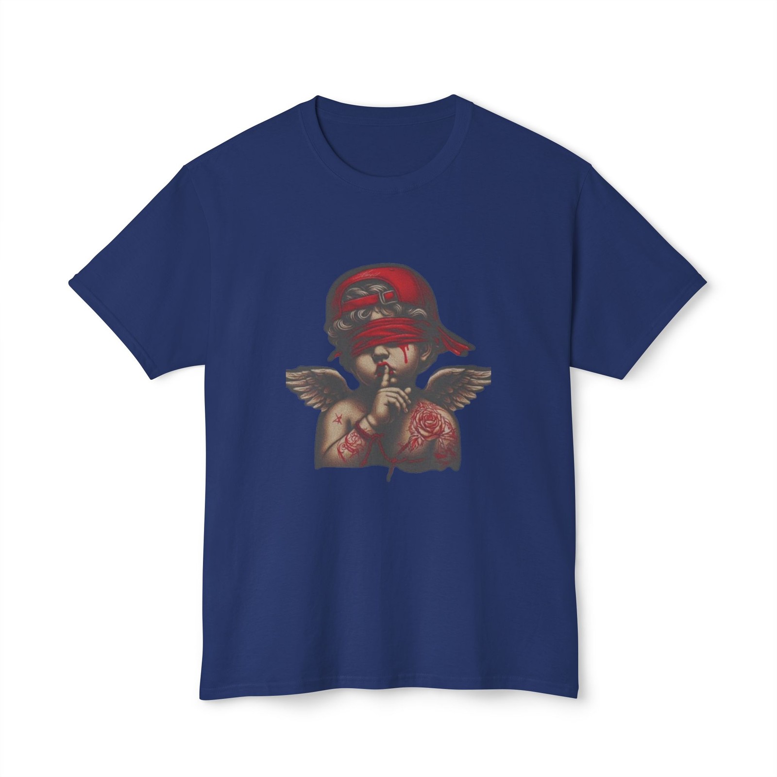 Blindfolded Cherub with Roses T-shirt | Cross Back Print