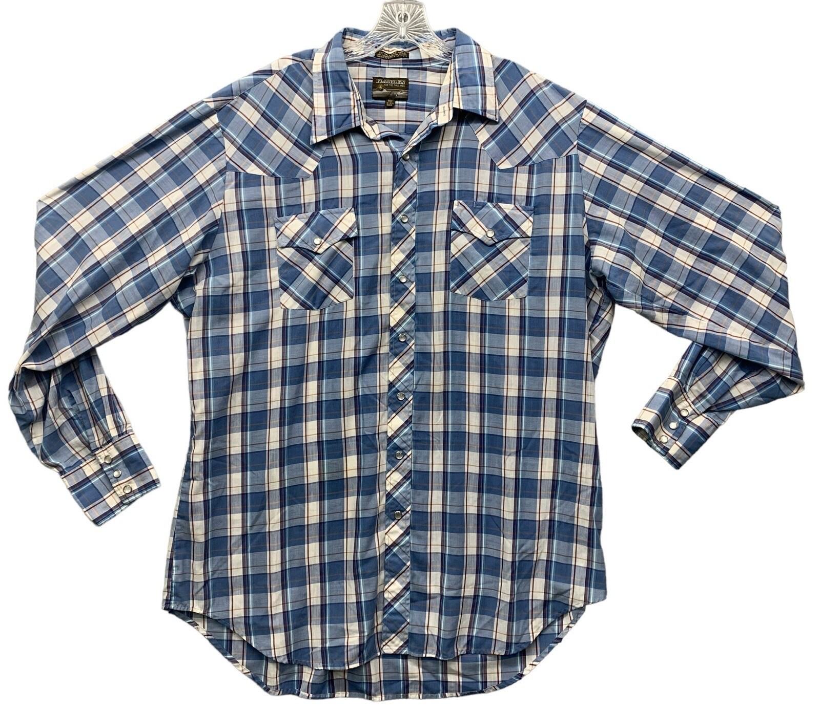 Vintage Pearl Snap Plainsman Shirt Mens Long Tail Plaid Rockabilly Rodeo XXLT