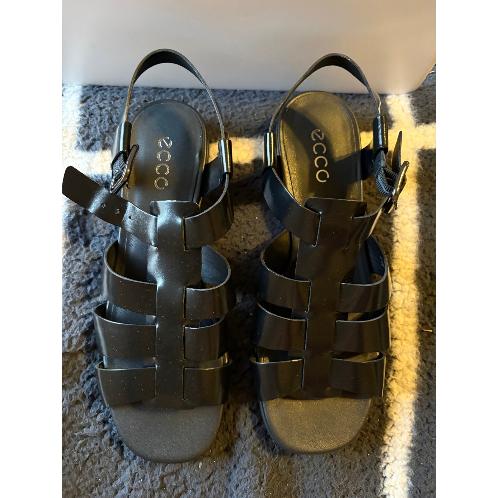 ECCO 2nd Cozmo Fisherman Sandals Black Leather Strappy Caged Buckle Womens 8-8.5