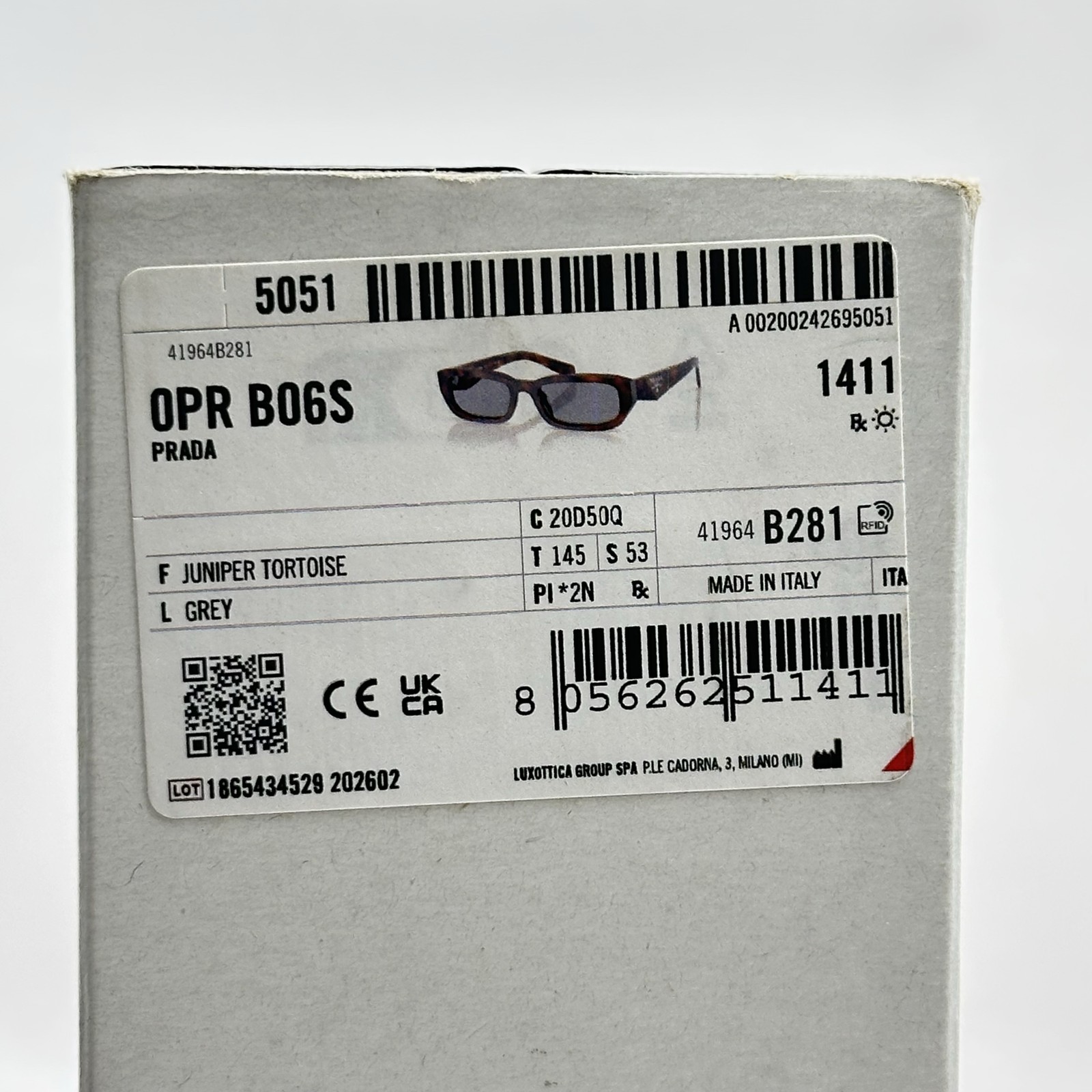 Prada Unisex Narrow Rectangle Thick Sunglasses SPRB06S Juniper Tortoise/Gray