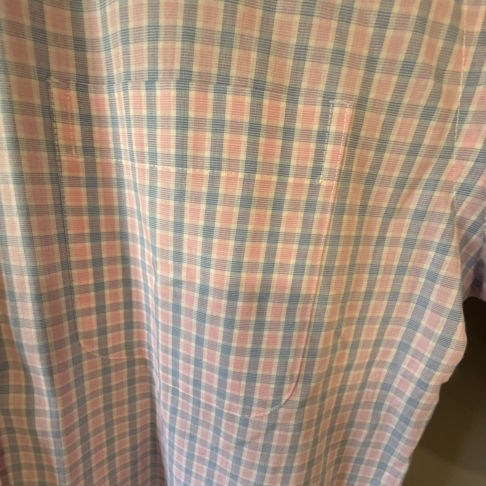 Stafford Travel Easy Care Stretch Pink/Blue Check Dress Shirt 15.5 32-33