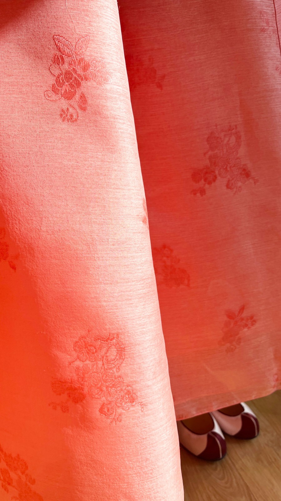 Korean Traditional Dress Hanbok Set-Ivory Jacket & Orange Skirt Bag & Petticoat