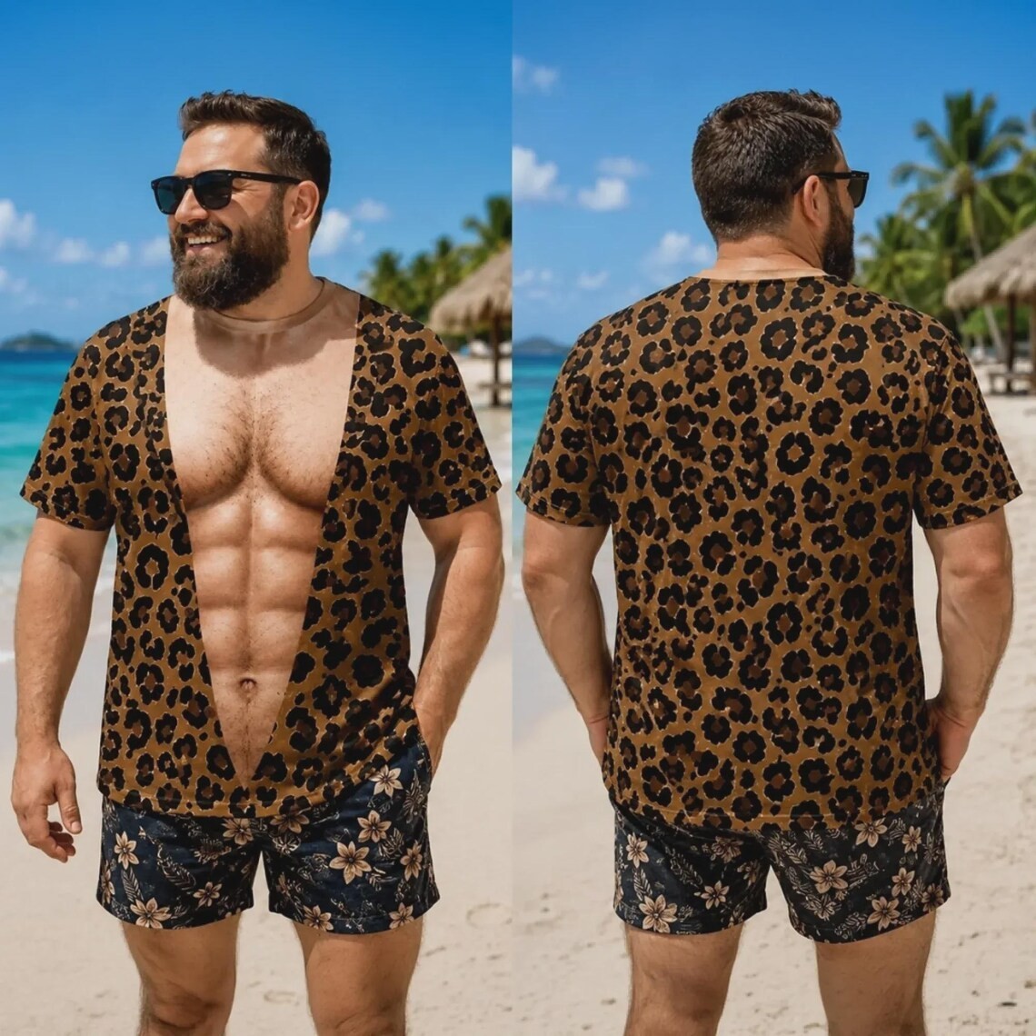 3D Hairy Body 6 Pack ABS Fake Captain Uniform Nautical Funny T-Shirt Size S-5XL