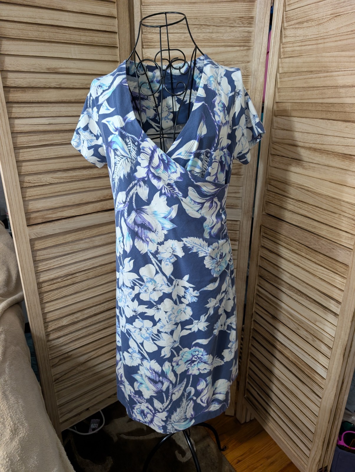 Soft Surroundings Blue Floral Faux Wrap Dress Women’s Sz Large
