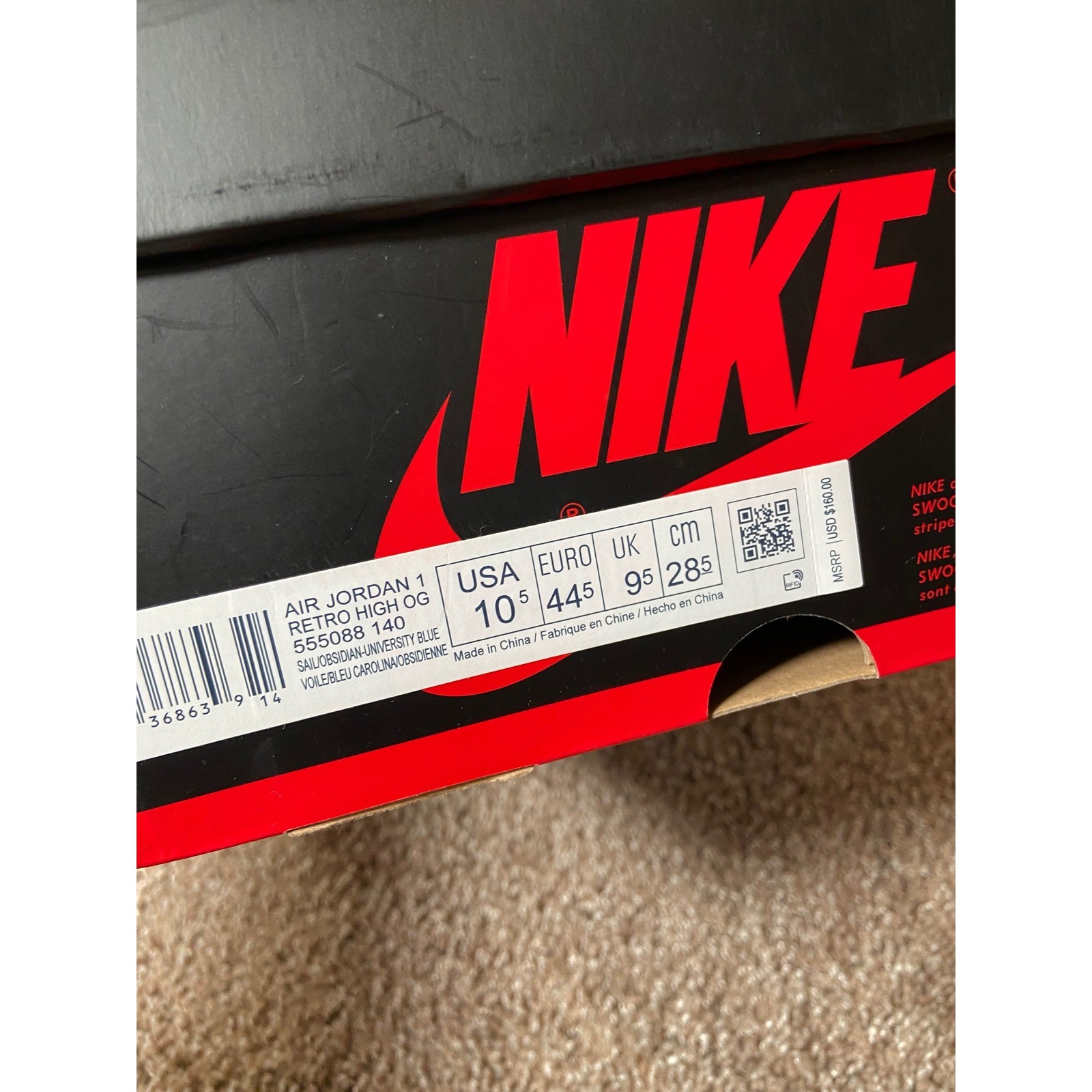 Jordan 1 Retro High OG Obsidian 2019 Men Size 10.5 Used with Box 555088-140
