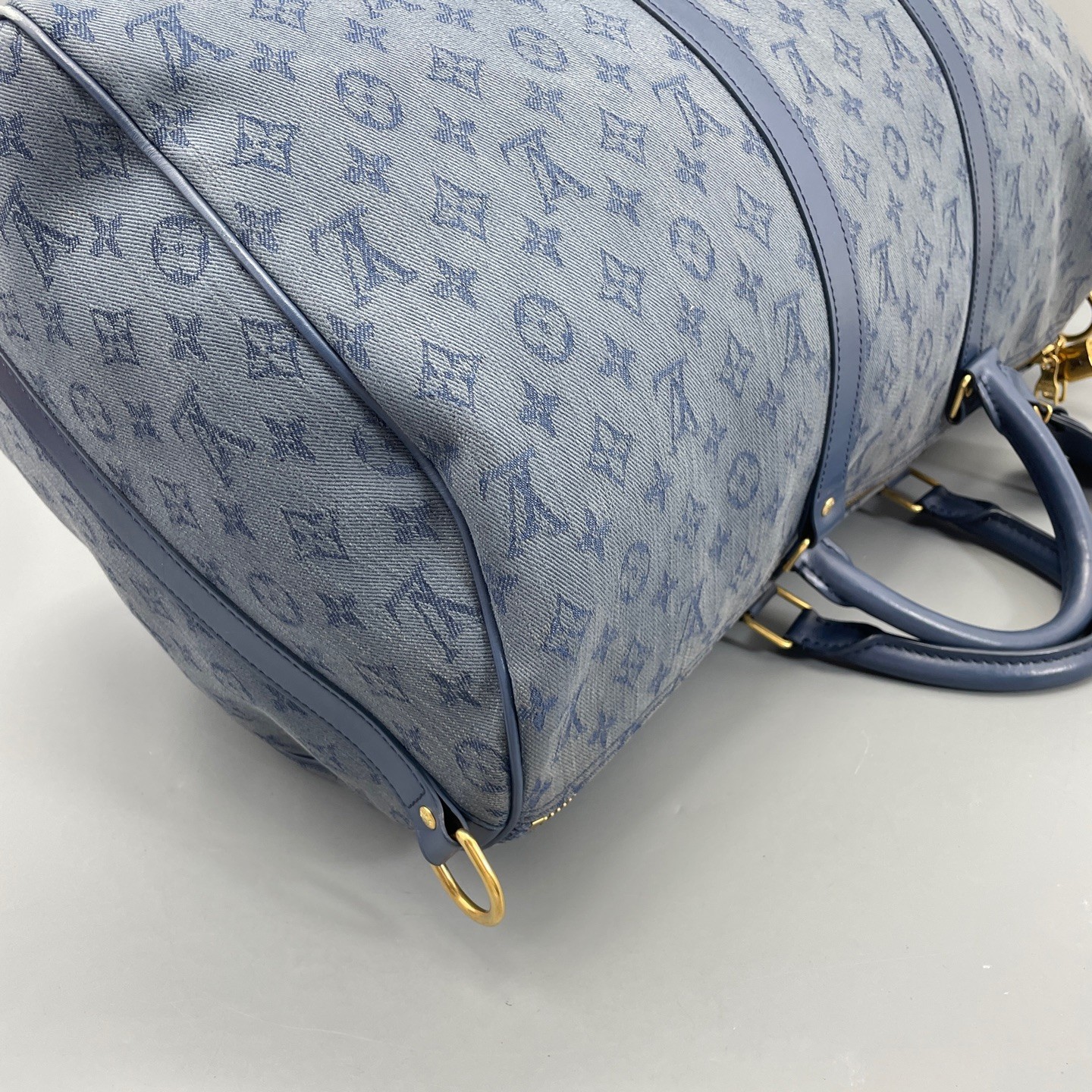 AUTH LOUIS VUITTON LV Keepall 50 Blue Denim Canvas Travel Duffle Bag.