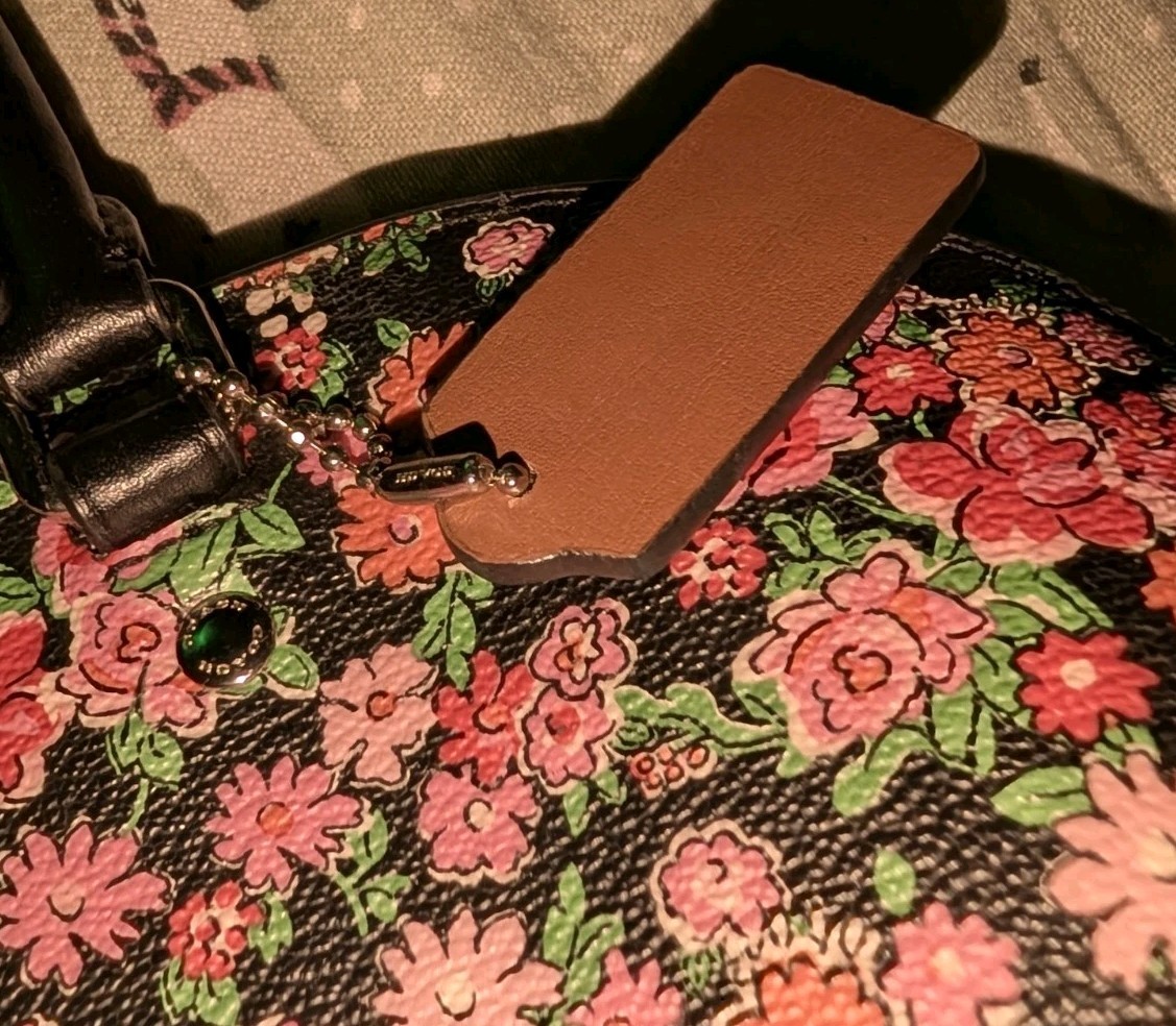 COACH Sierra Posey Cluster Floral Coated Canvas Satchel Blk/Pnk GORGEOUS NWOT