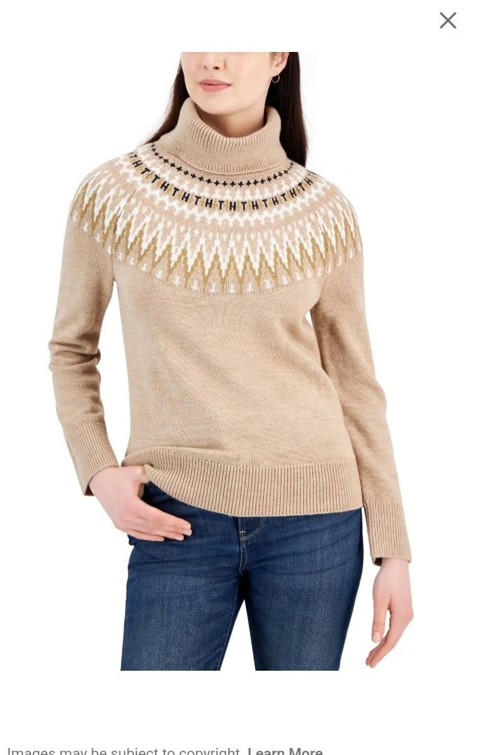 Tommy Hilfiger Women’s Fair Isle Sweater Sz M NWT Turtleneck Sweater Tan Brown