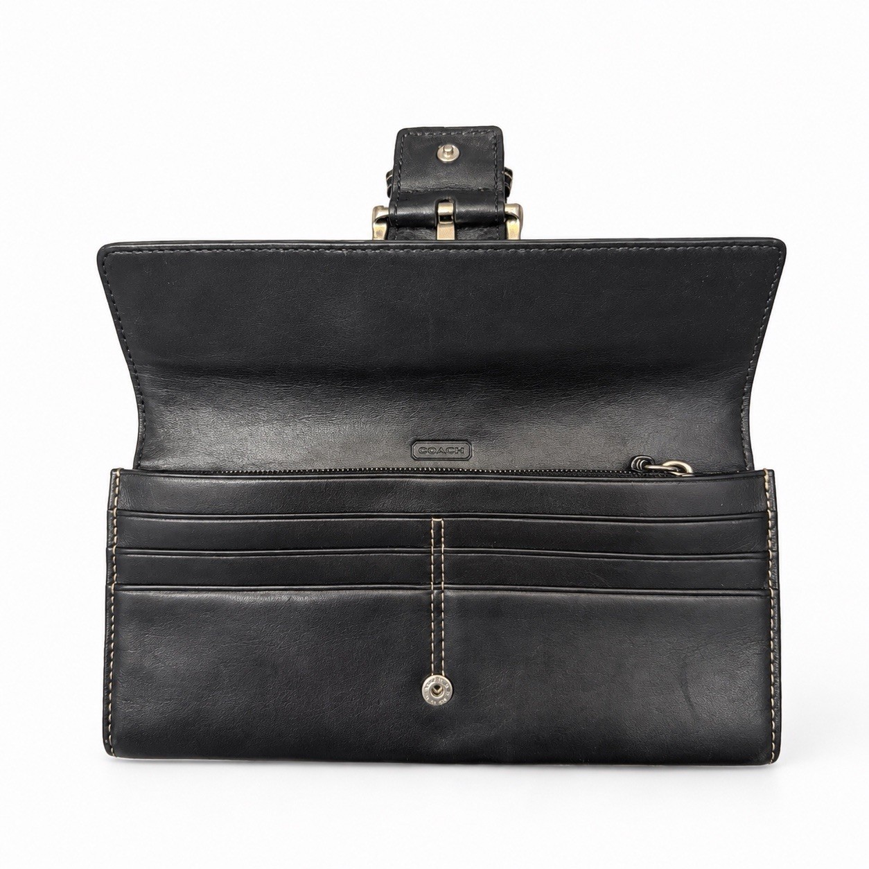 Coach Black Folding Women’s Wallet Buckle Zipper Logo Stitching Credit Card
