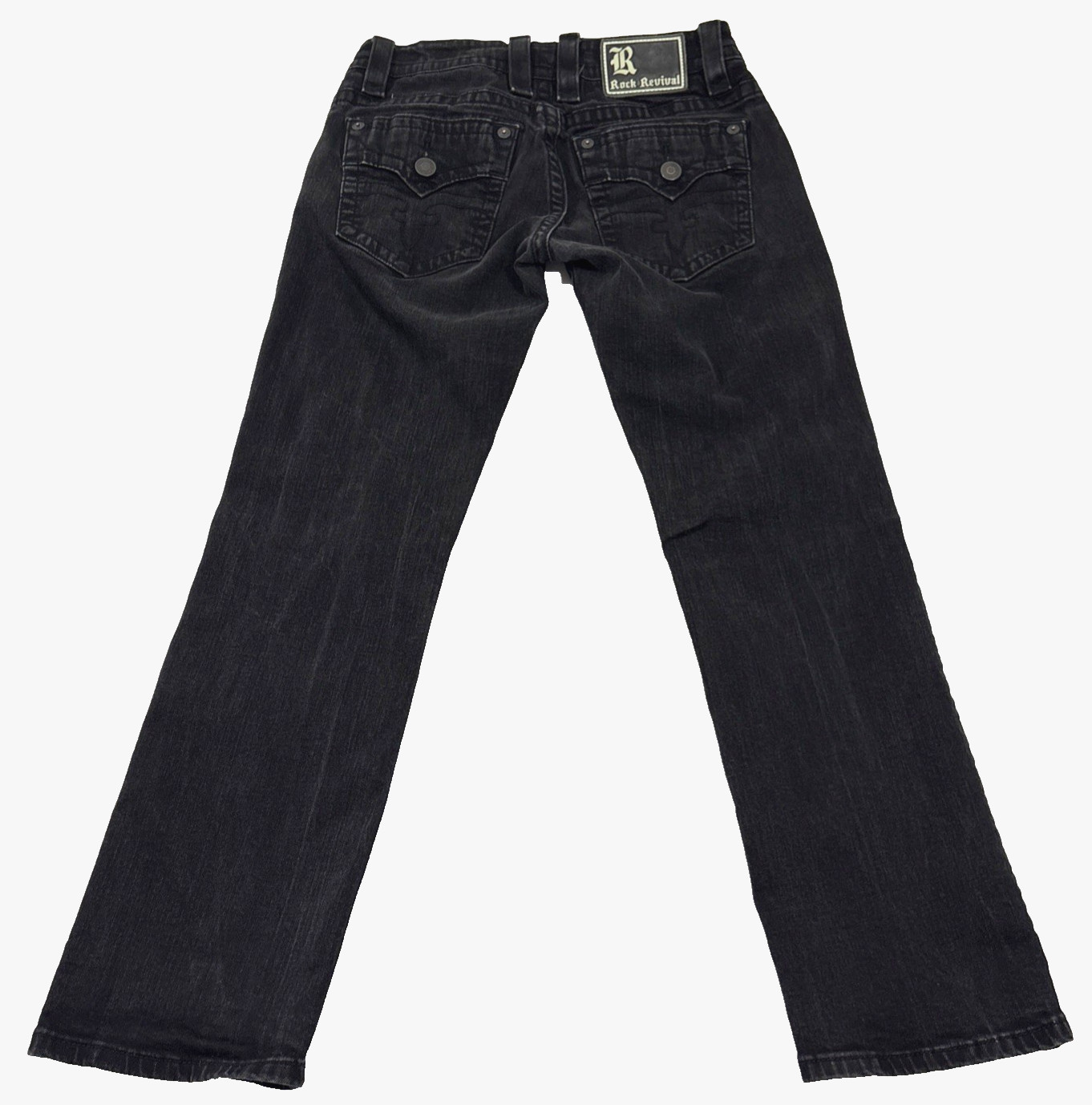 Rock Revival Ryker Jeans Mens 32×30 Slim Straight Black Biker Selvedge EUC Faded
