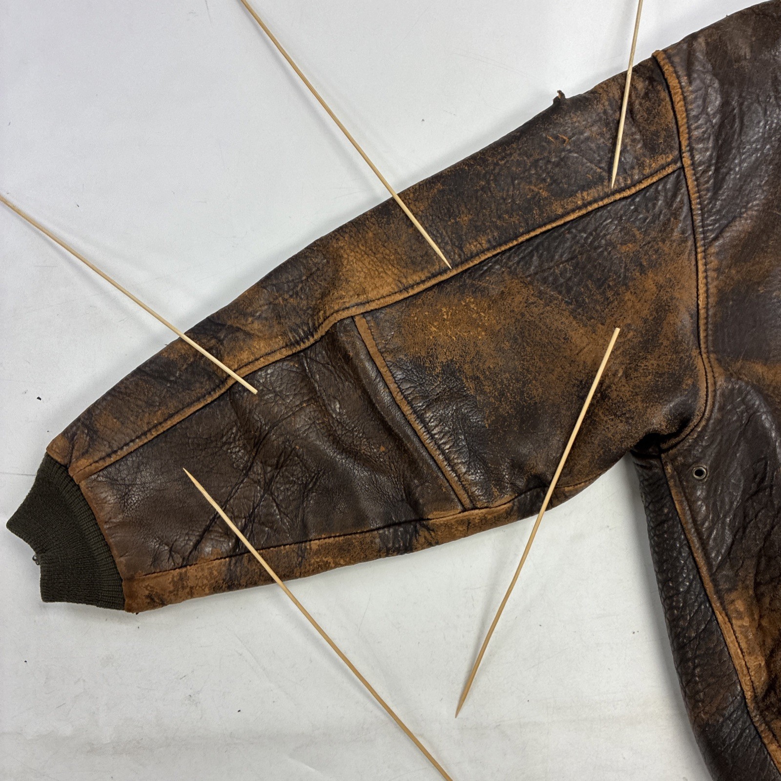 Vintage Avirex Leather Flight Bomber Jacket Size XL Brown Distressed
