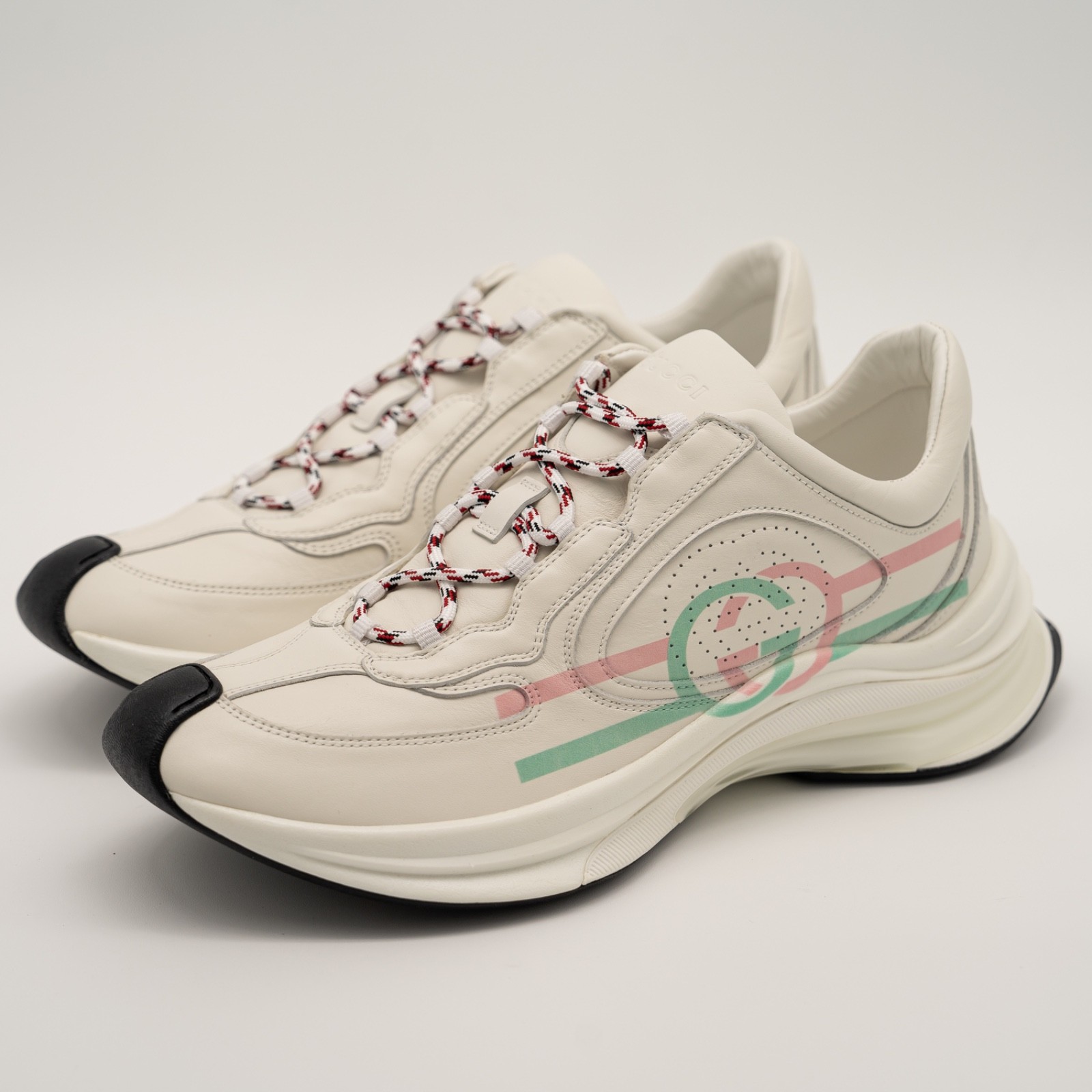 size 41eu 11 us Gucci Run Sneaker White Pink Turquoise Leather GG