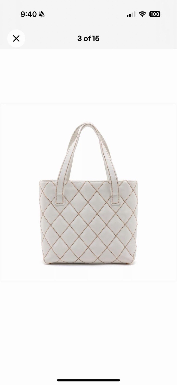 CHANEL White Quilted Tote Bag Gold Hardware Magnetic Closure Double Handles