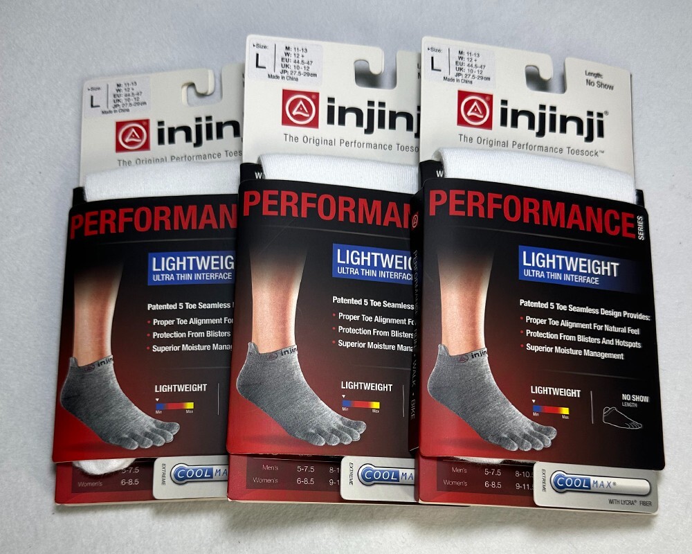 3 pack injinji Women’s Lightweight athletic 5 Toe No Show Socks White Size L
