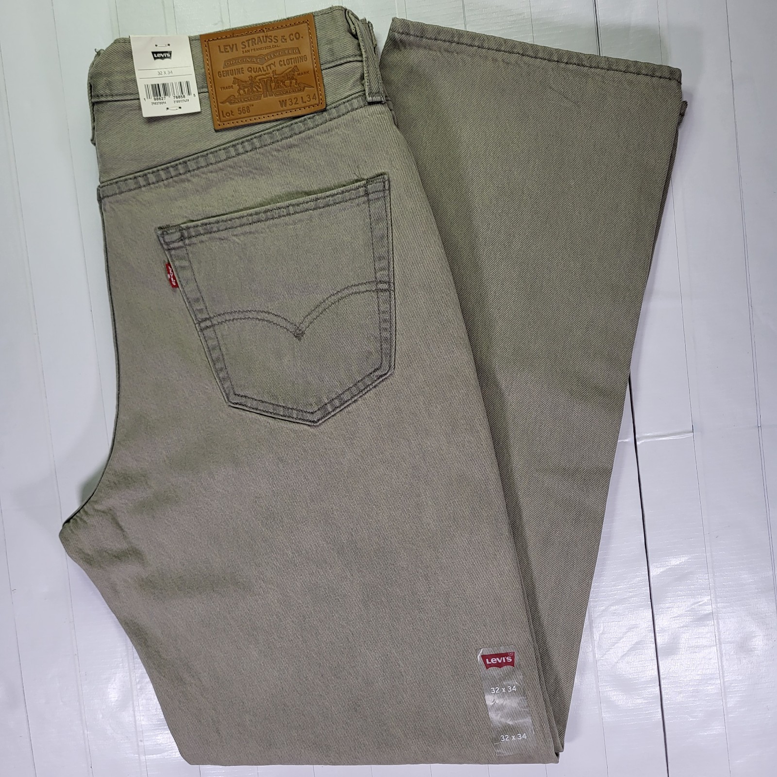 Levis Premium 568 Loose Straight Jeans 32×34 Mens New With Tags Gray 0 Cotton