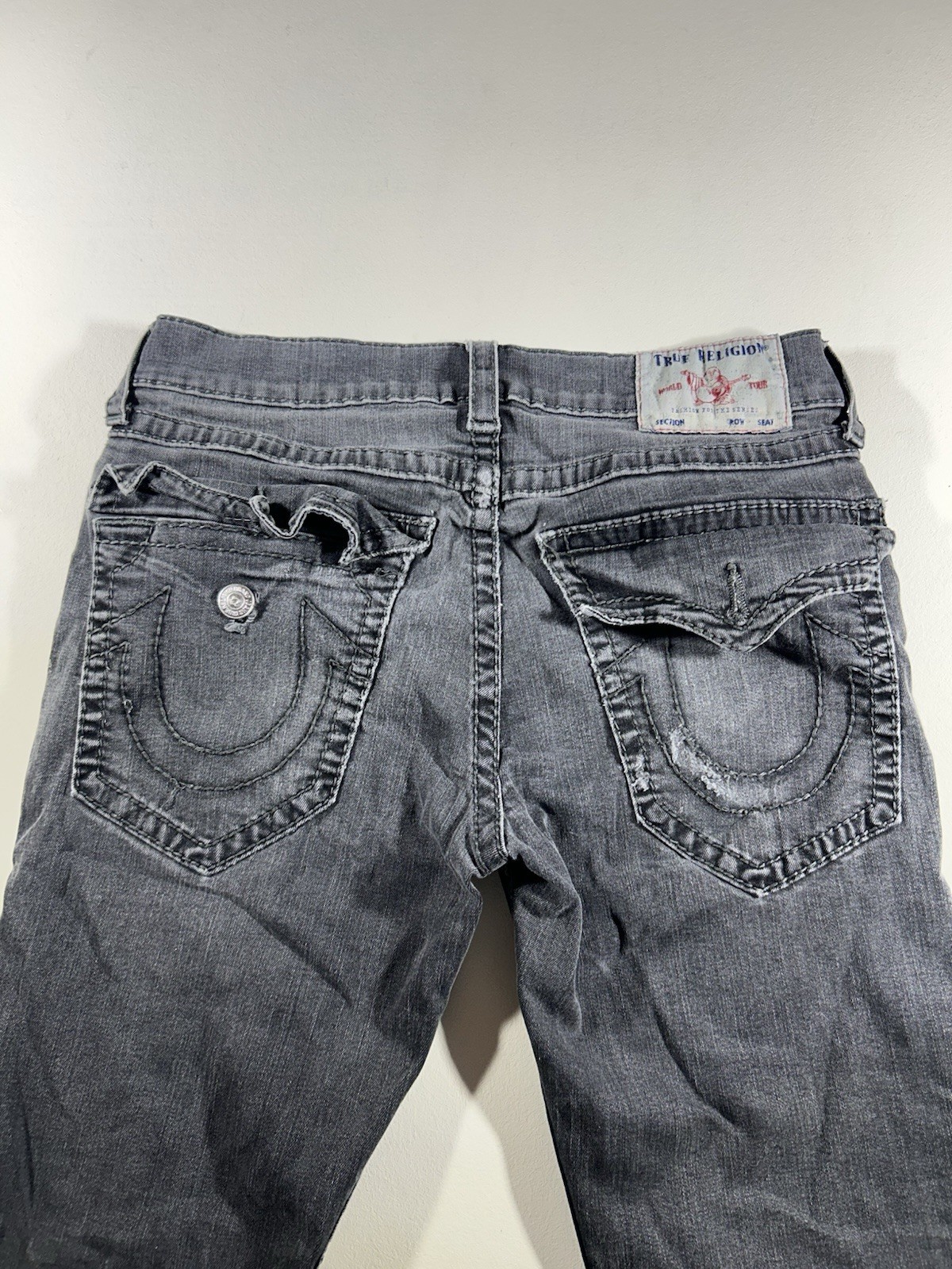 (Super Thrashed Distressed) True Religion Ricky Flap Big T Jeans 32×32 Grey