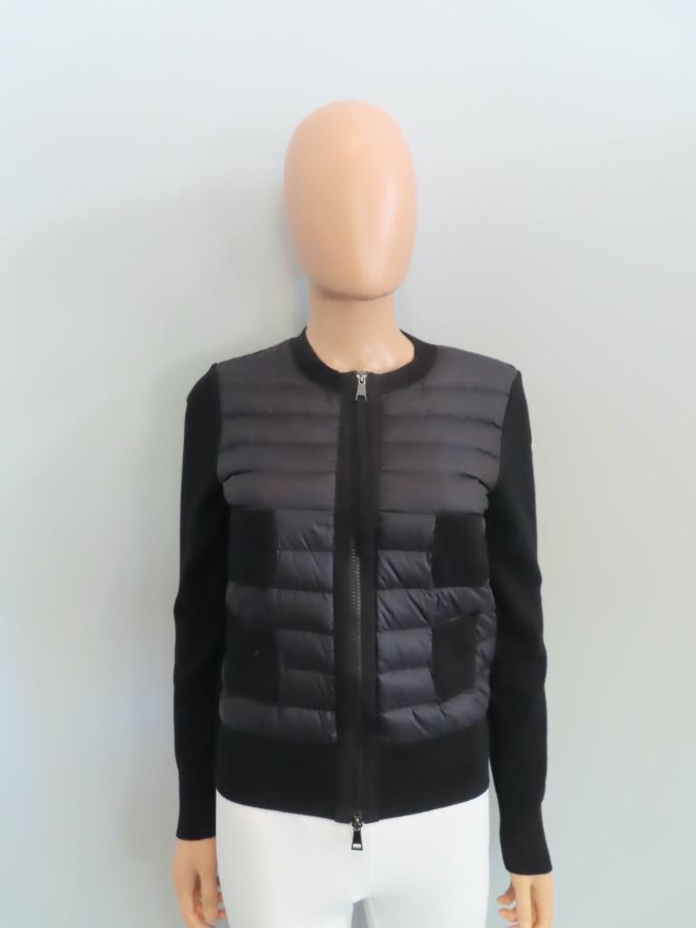 Moncler Black Cardigan Tricot Thin Down Puffer Jacket Size XS