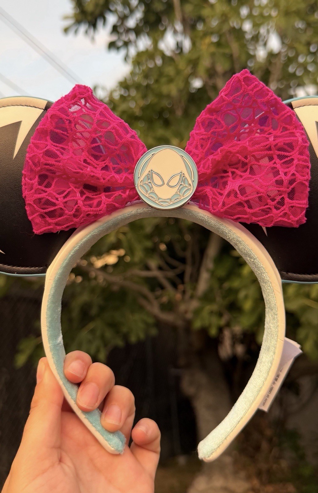 Spider-Man Mouse Ears Headband Padded Black Pink Bow Women’s Fabric Plastic