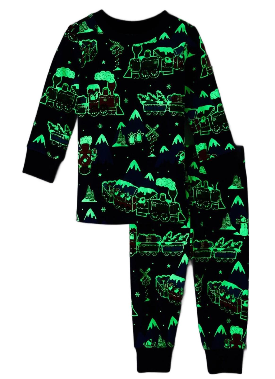 Toddler Boy’s Christmas Train Glow-in-the-Dark Holiday Pajama Set