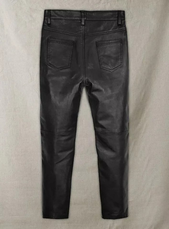 Men’s Black Leather Zipper Biker Pants Real Lambskin Custom Size 28 to 40 – 002