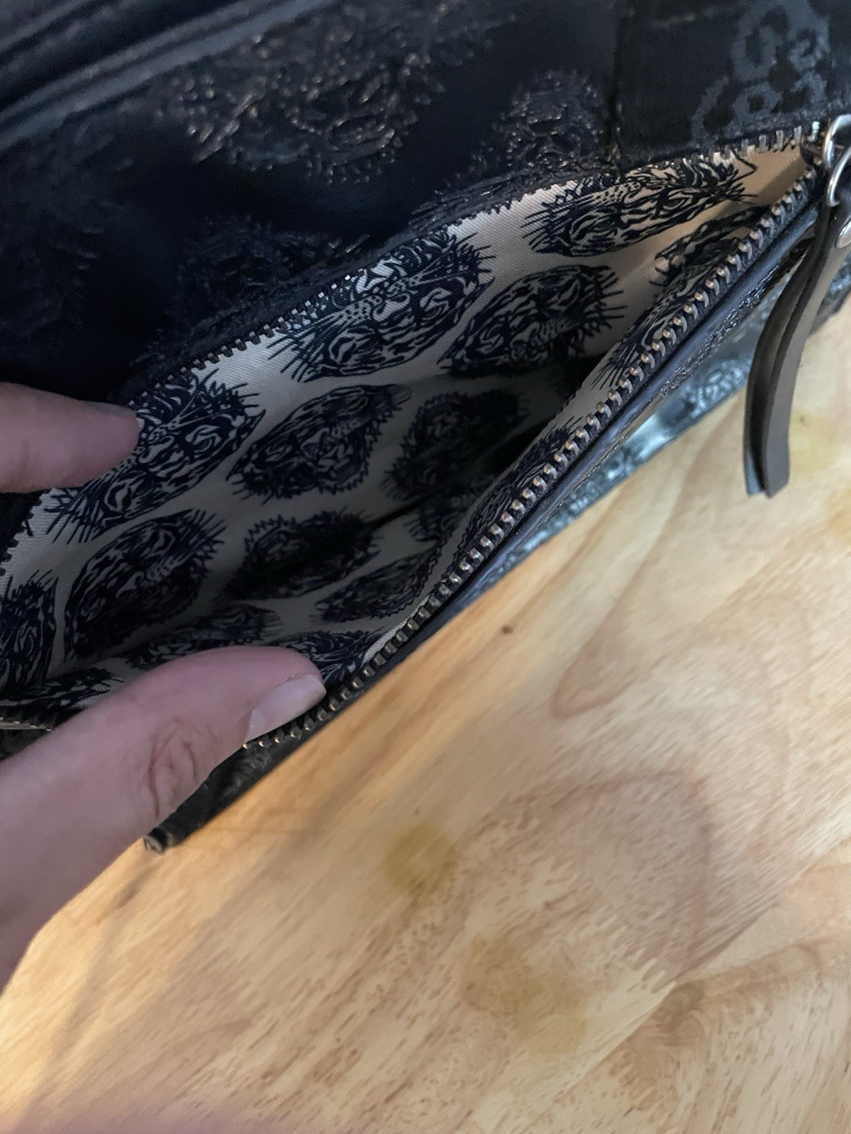 Ed Hardy Black Tiger Animal Print Satchel Top Handle Crossbody Zip Bag