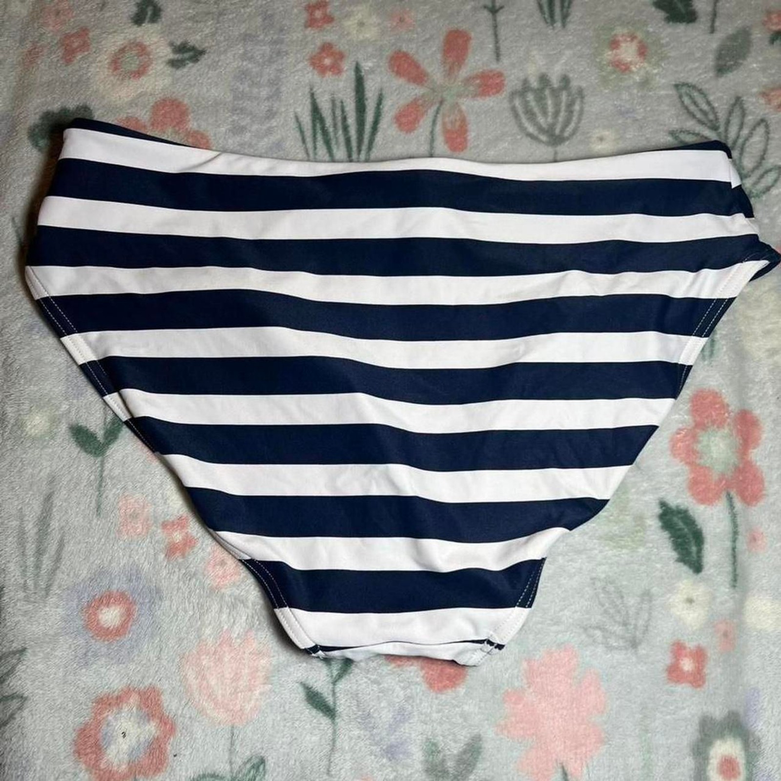 Bond-Eye White Navy Striped Bikini Bottoms S Americana Y2K Nautical Coastal Prep