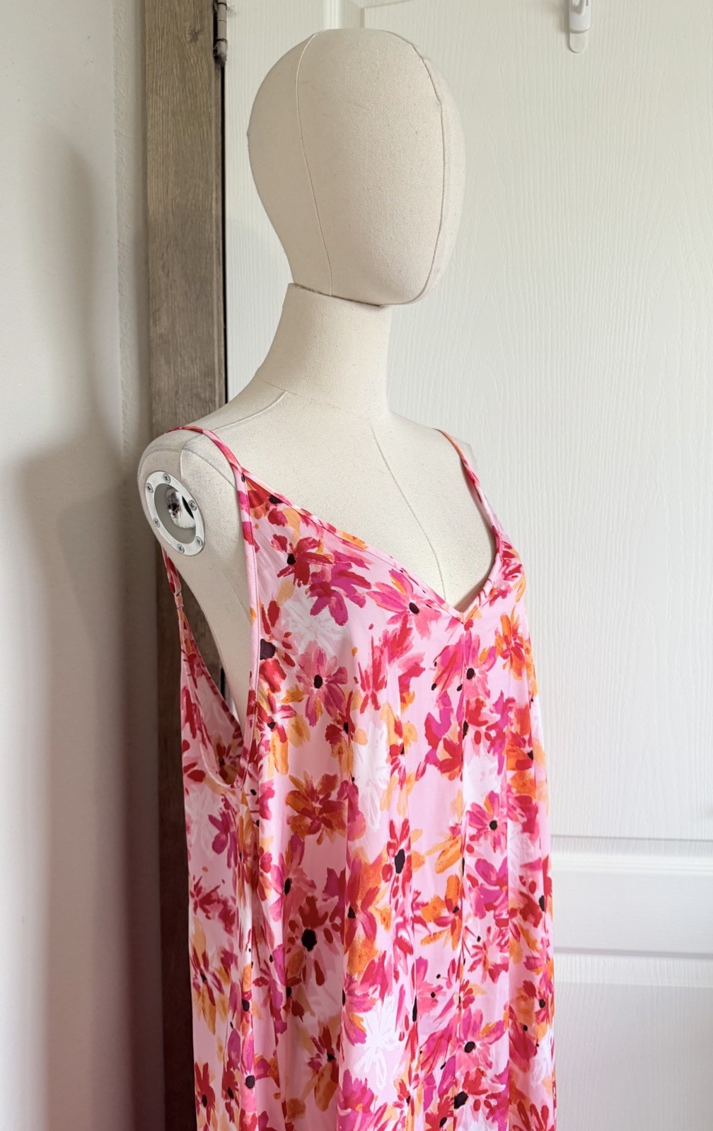 Van Winkle Pink Orange Tropical Maxi Dress Beach Coastal Boho Pockets Womens 1X