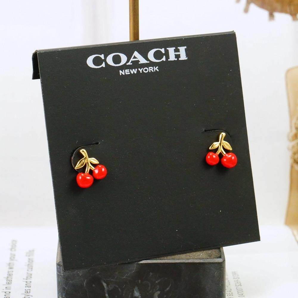 NWT Coach Red Enamel Cherry Stud Earrings Gold Plated