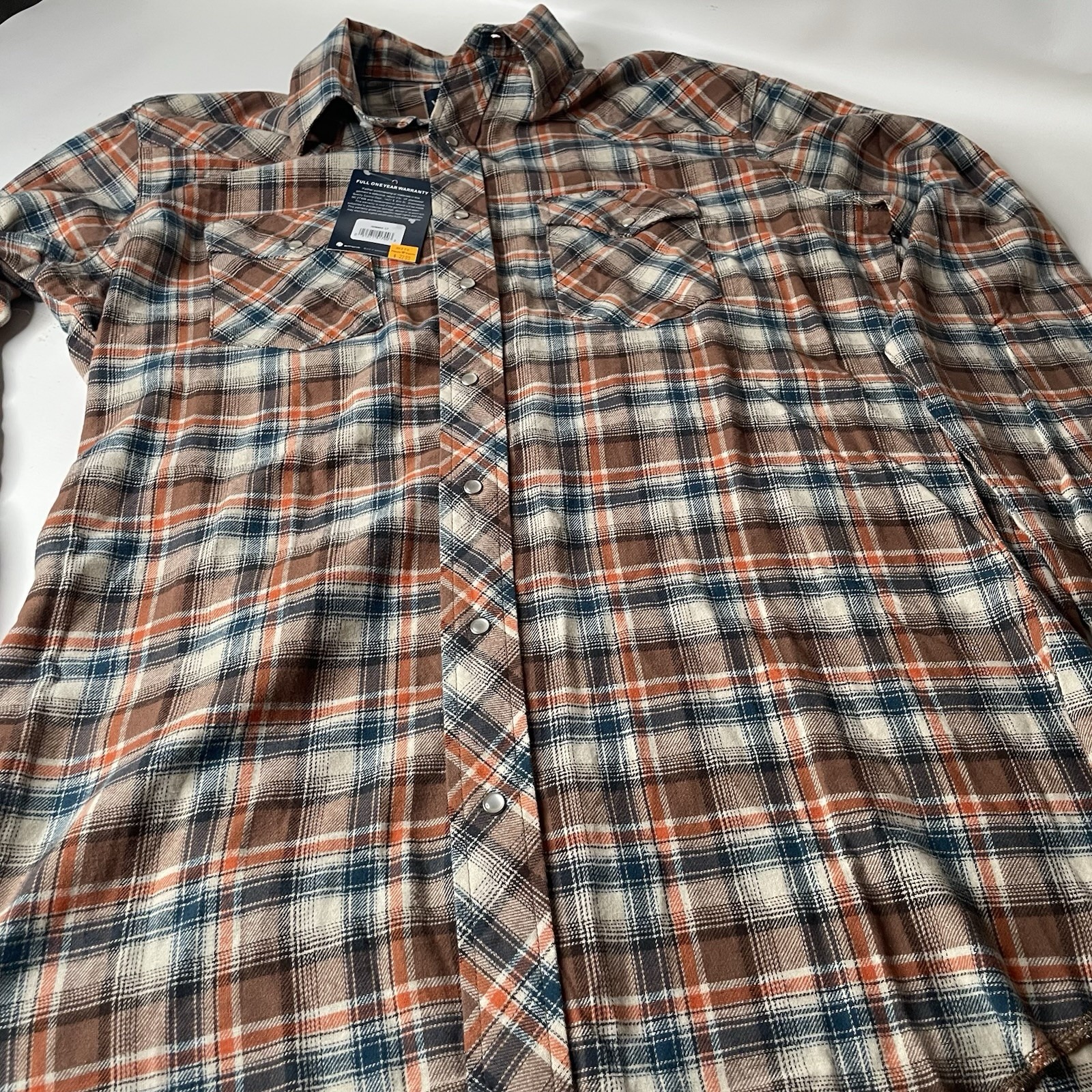 Wrangler Authentic Western Men’s L Plaid Flannel Snap Button-Up Pockets