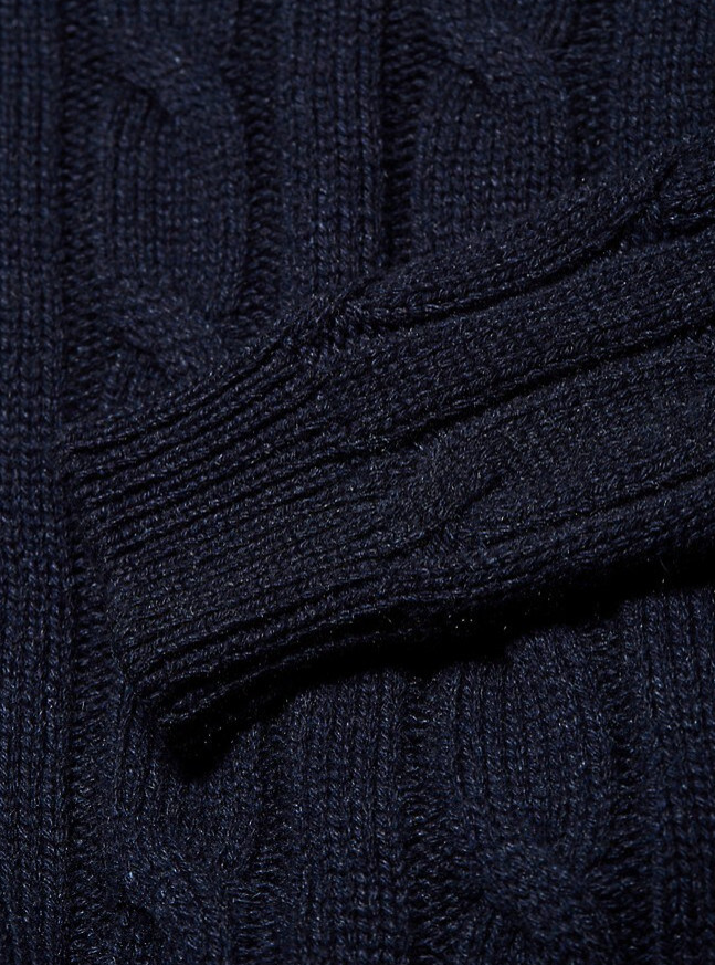 Ralph Lauren Purple Label Mens Navy Cable Knit Cashmere Hoodie Sweater $1,495