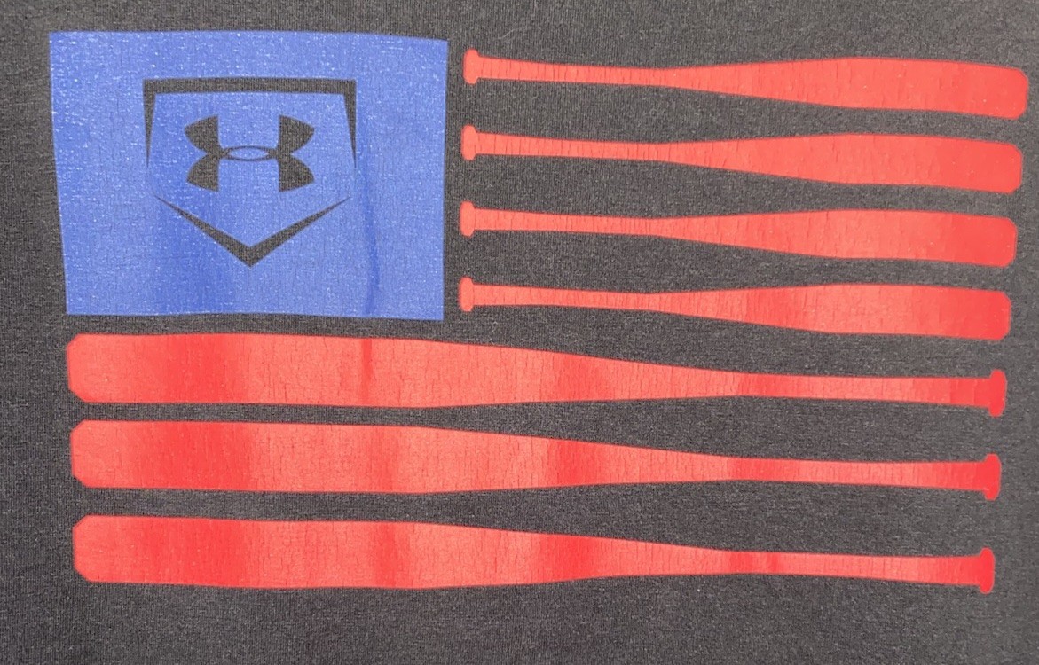 Under Armour HeatGear Men’s L Loose Fit Polyester Crew Tee Black USA Flag
