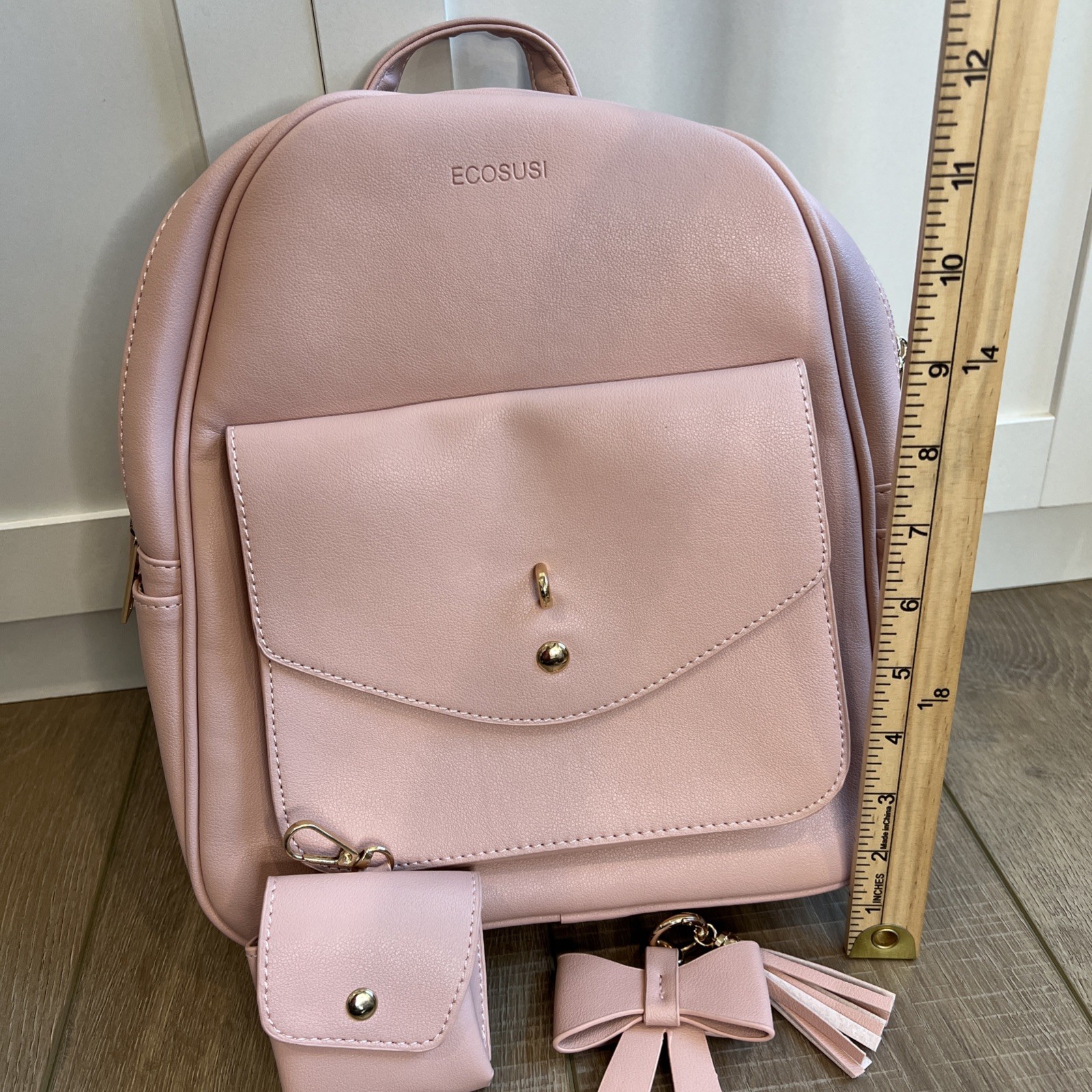 Ecosusi Small Mini Backpack NWT Pink w Wallet Adjustable Bow Tassel PU Leather