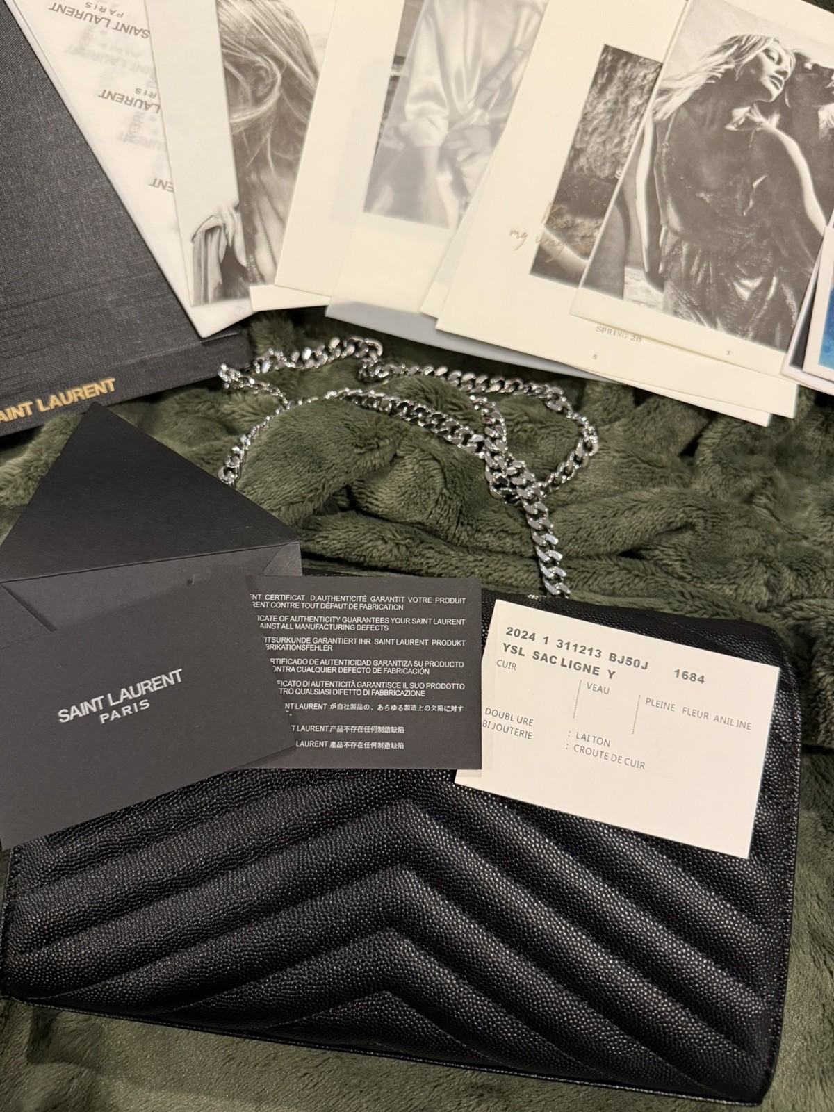 Saint Laurent Large Wallet On Chain Clutch Black Envelope Bag YSL Monogram